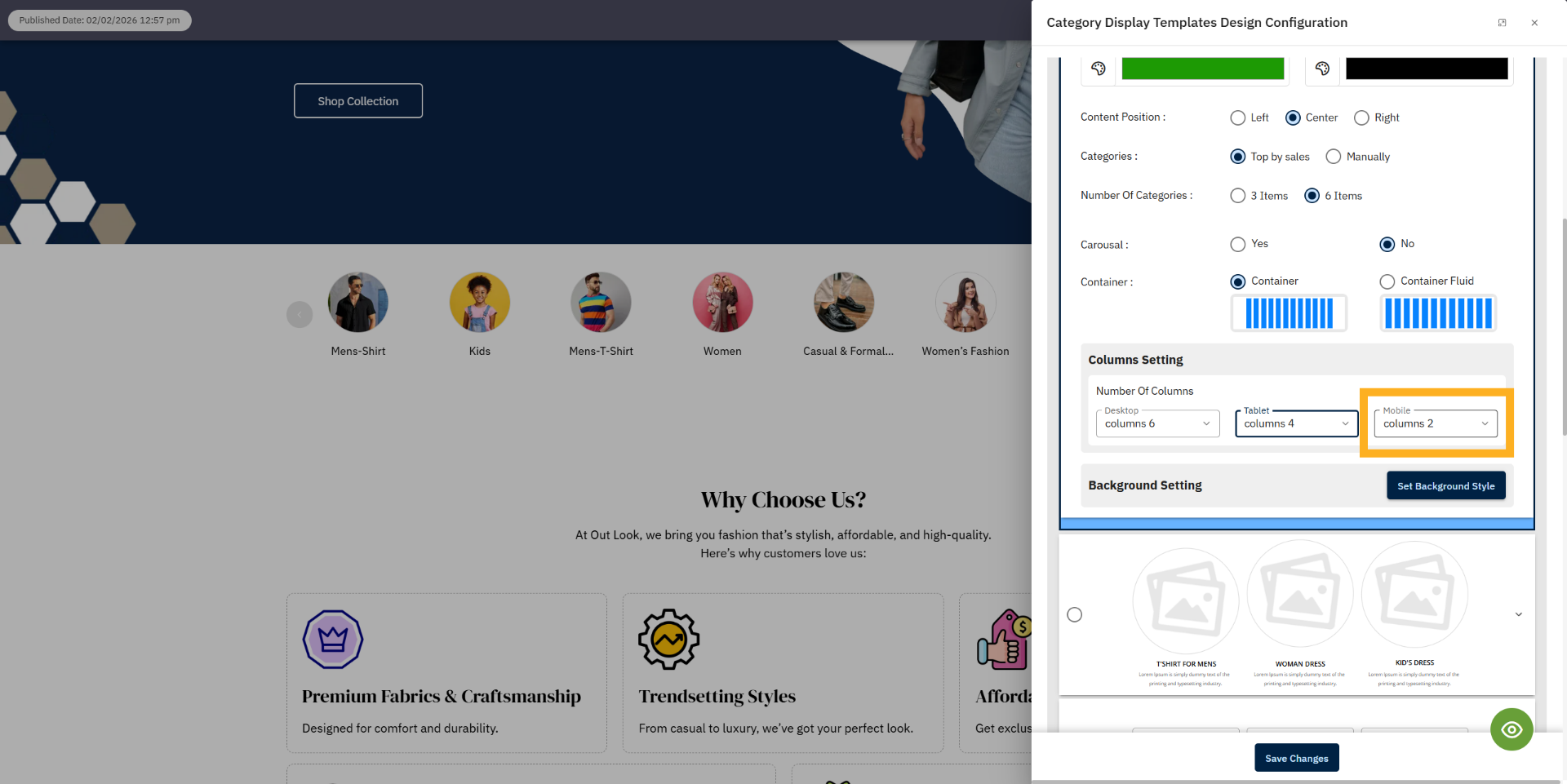 Choose Mobile view columns