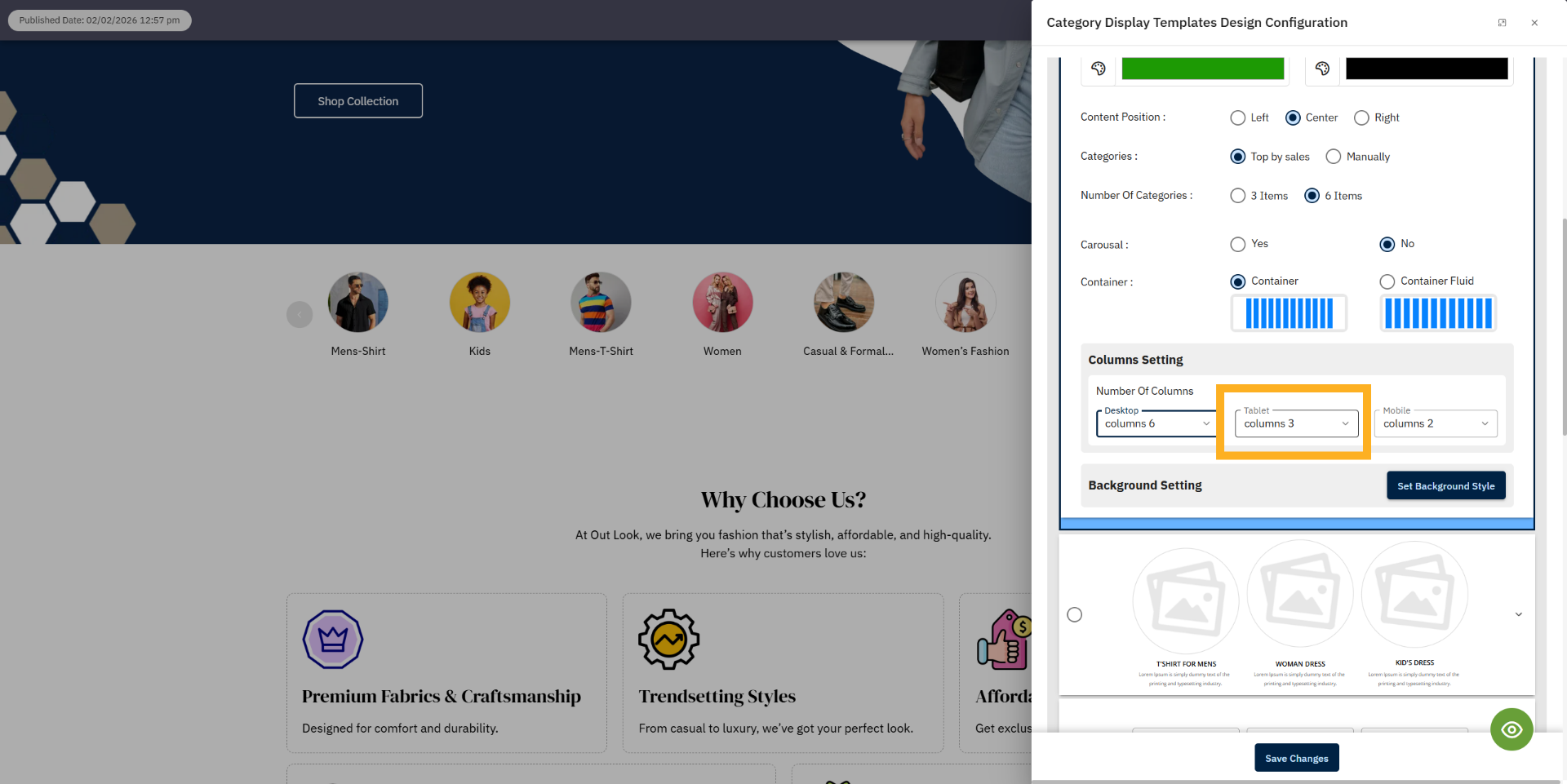 Choose Tablet view columns