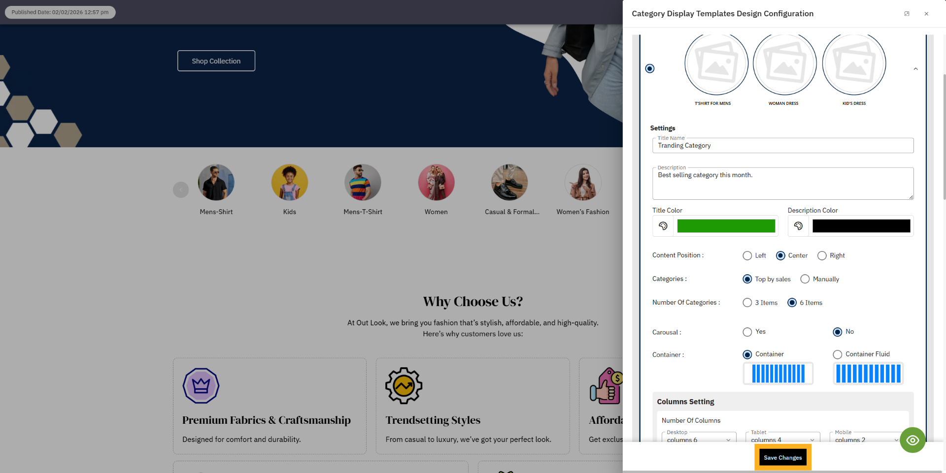 Save Template Changes