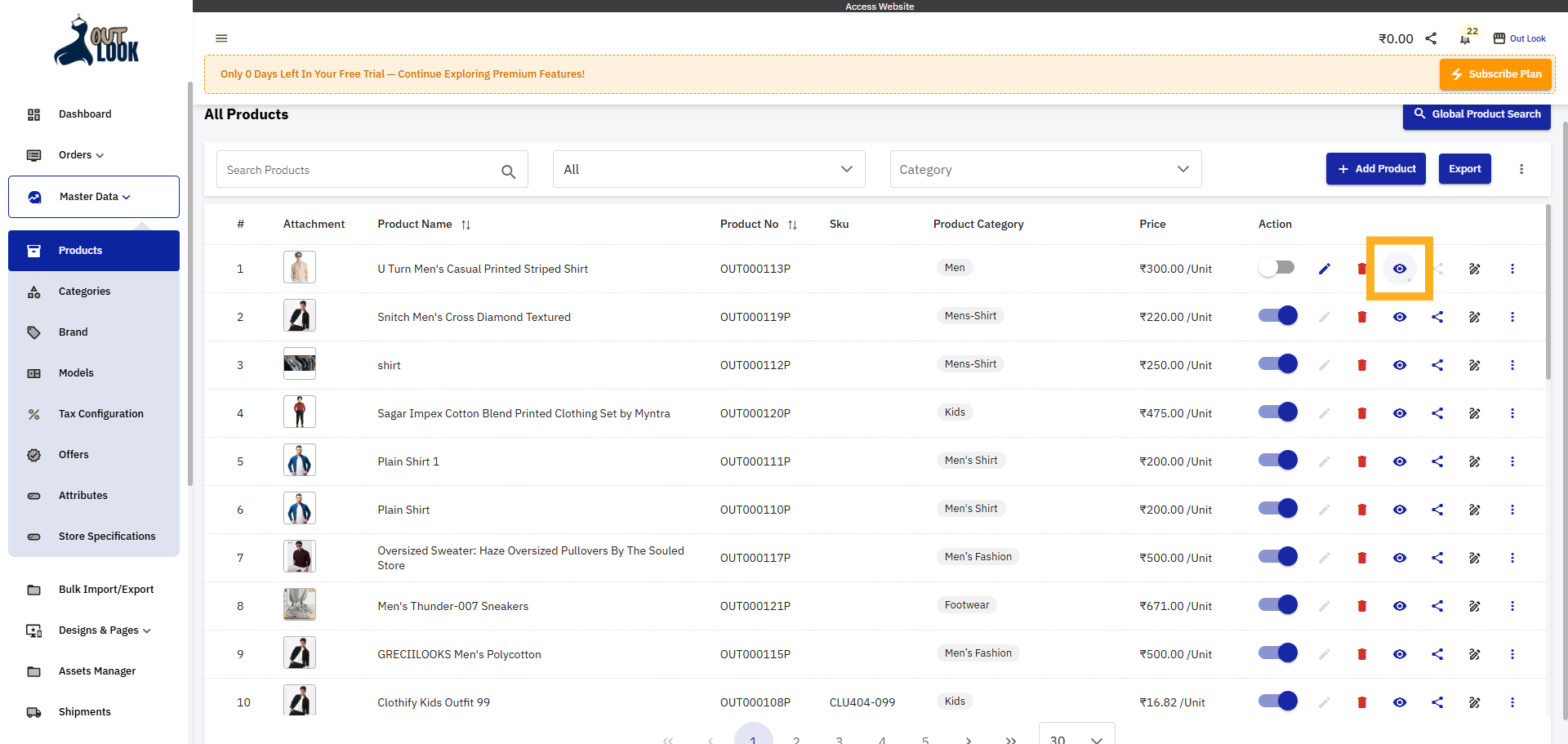 View Product Visibility