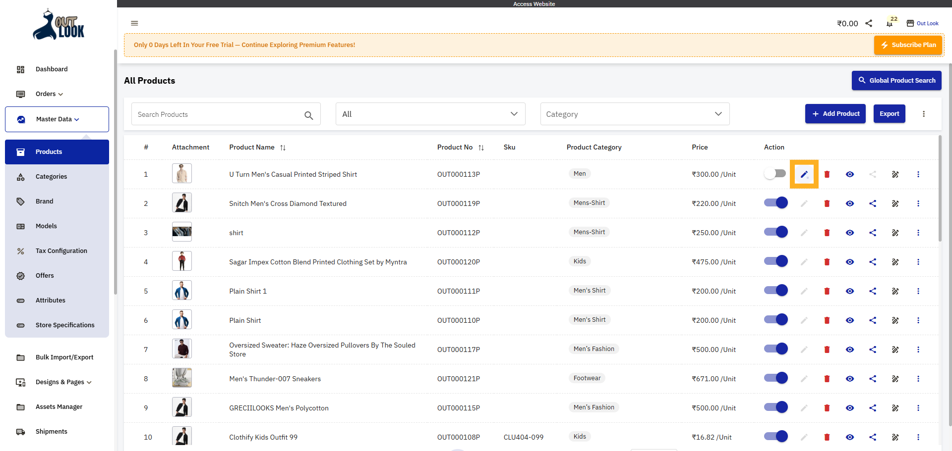 Enter Product Edit Mode