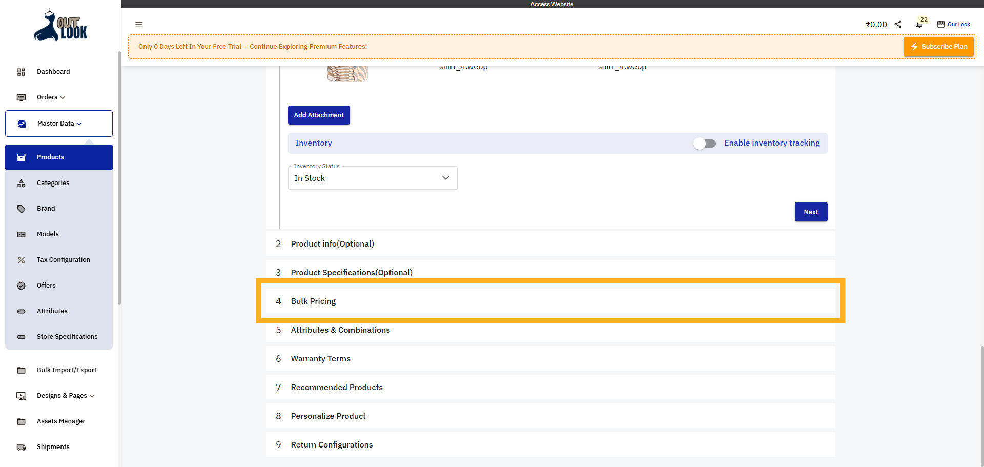 Access Bulk Pricing Tab