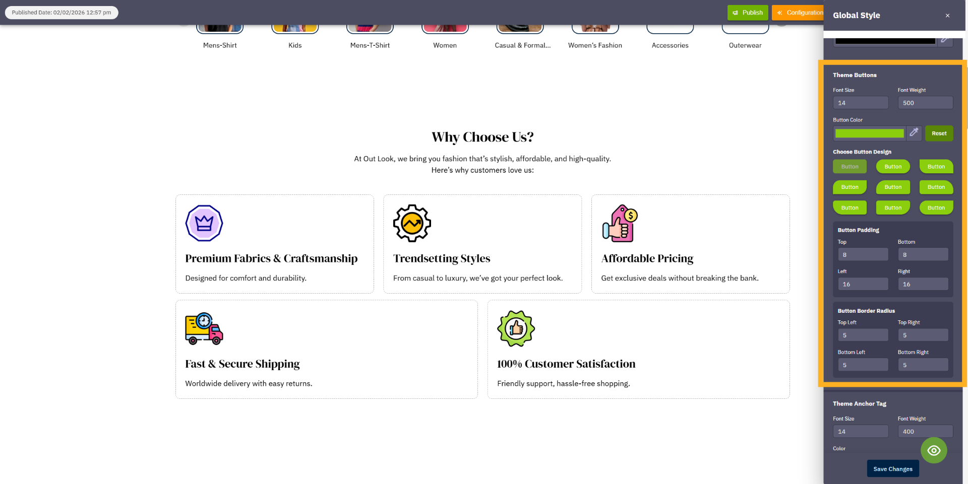 Theme Buttons Style Settings