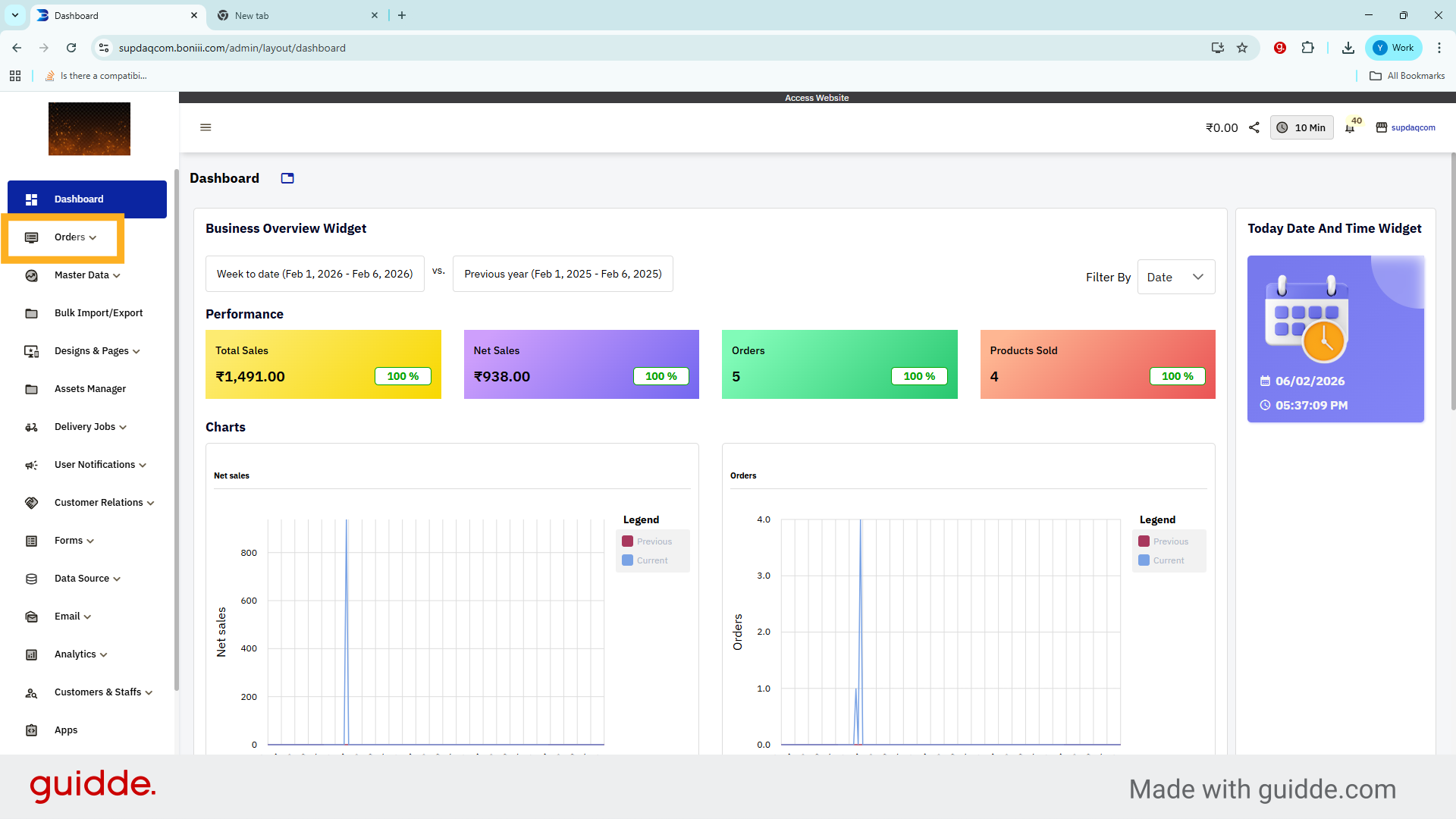 Navigate to Orders Section