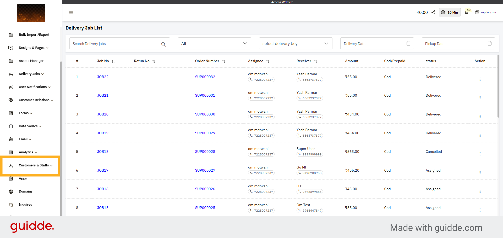 Open Customers and Staffs
