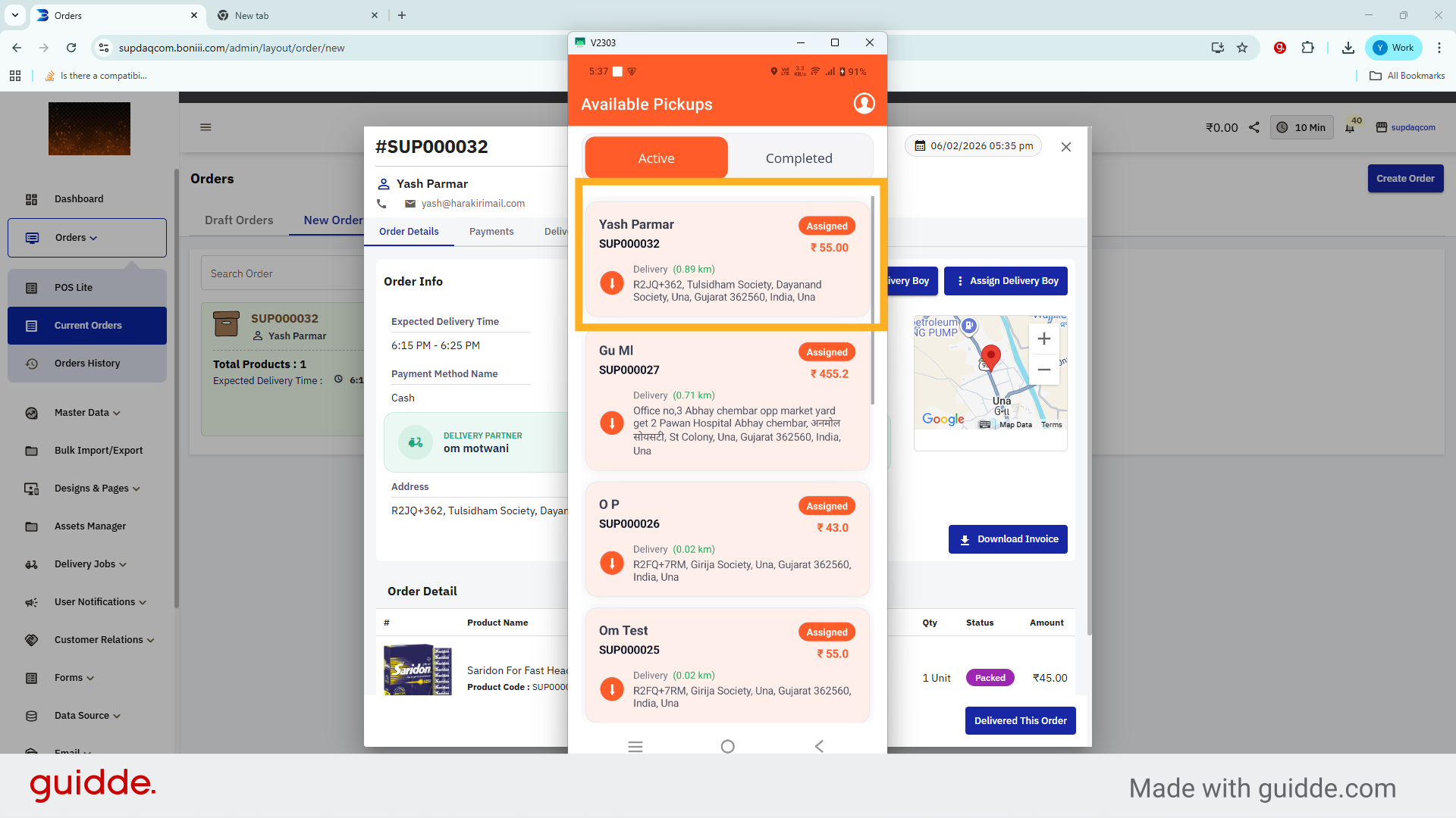View Delivery Job Card