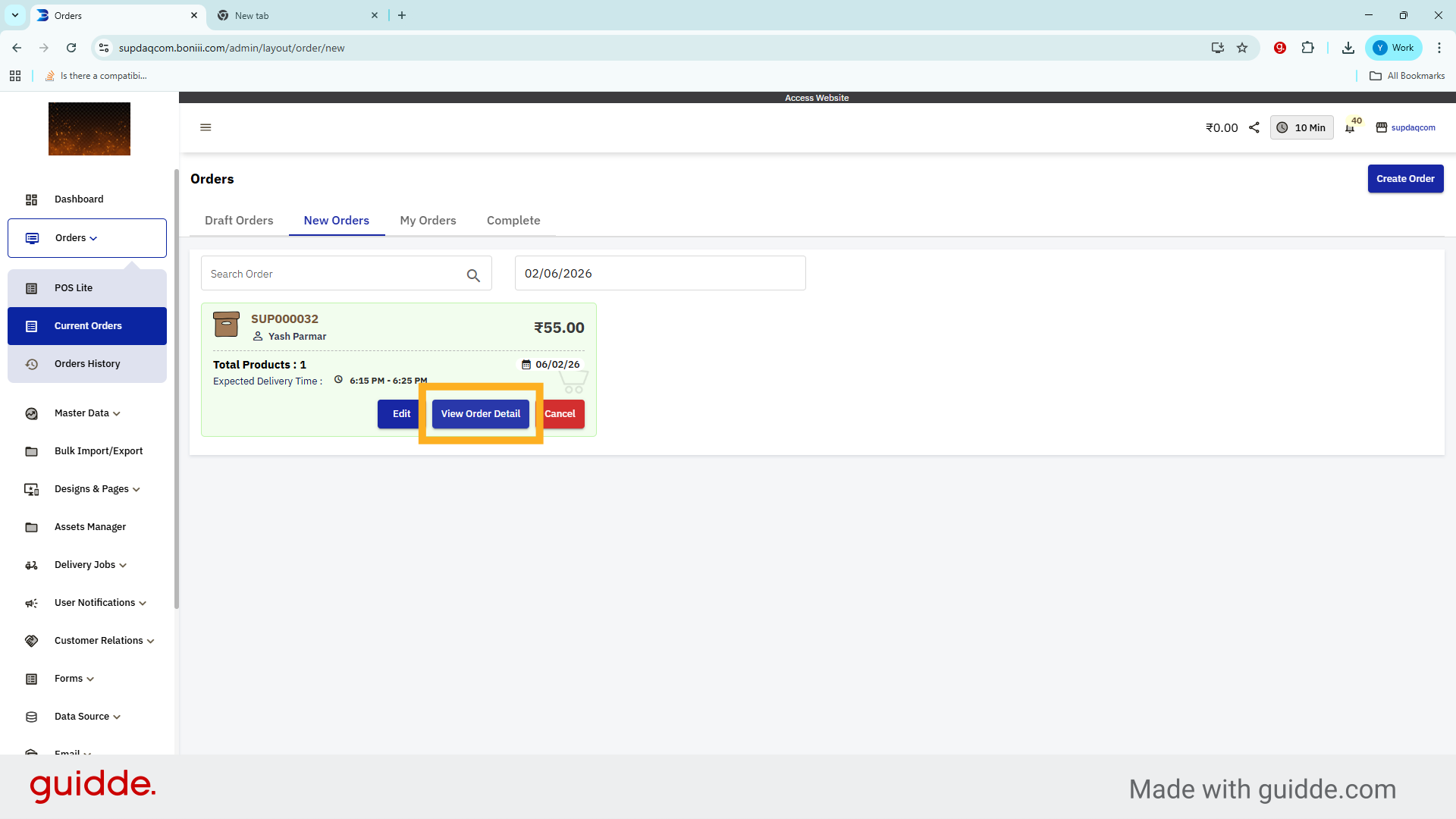 View Specific Order Details