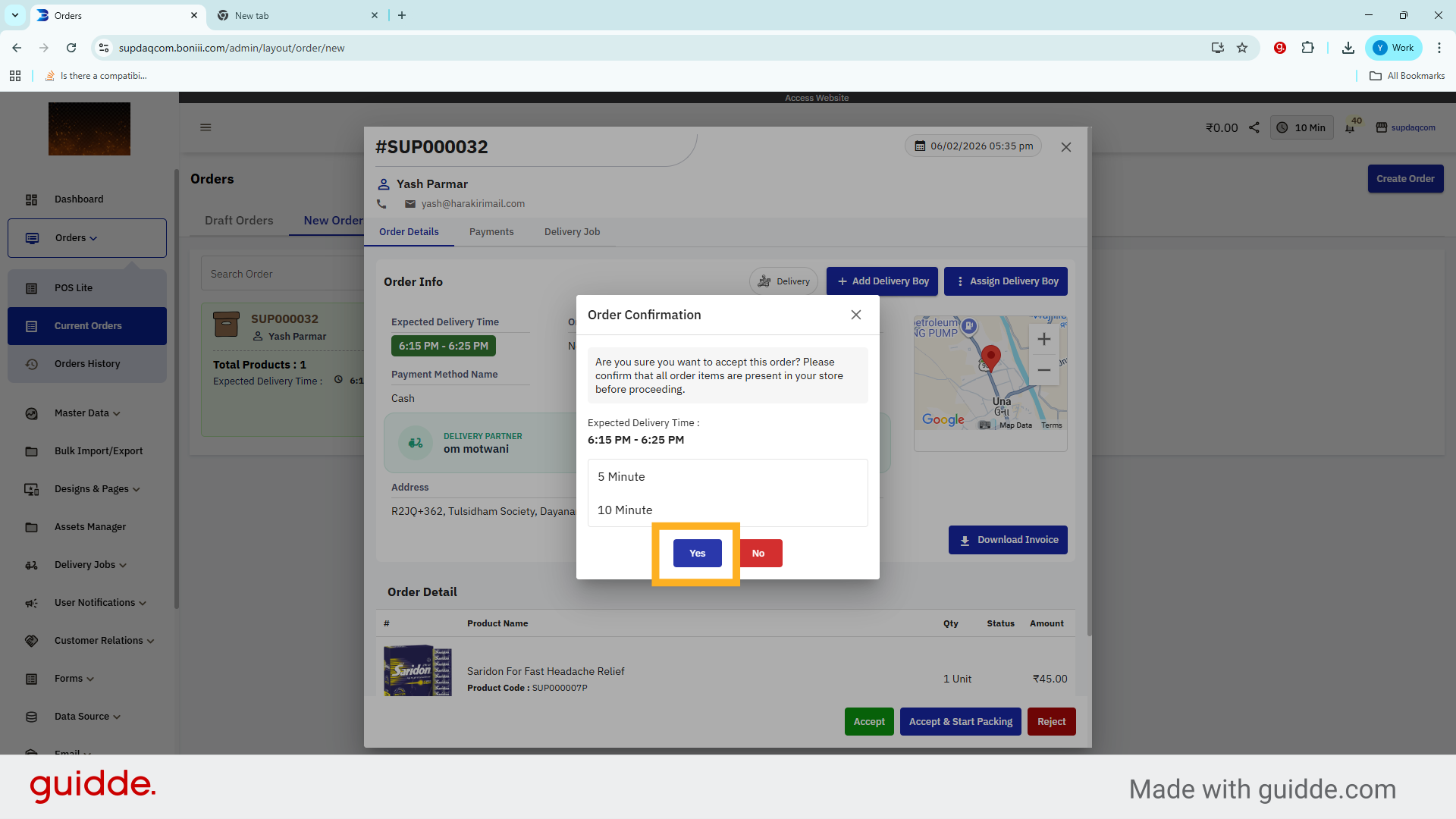 Access Oder Confirmation