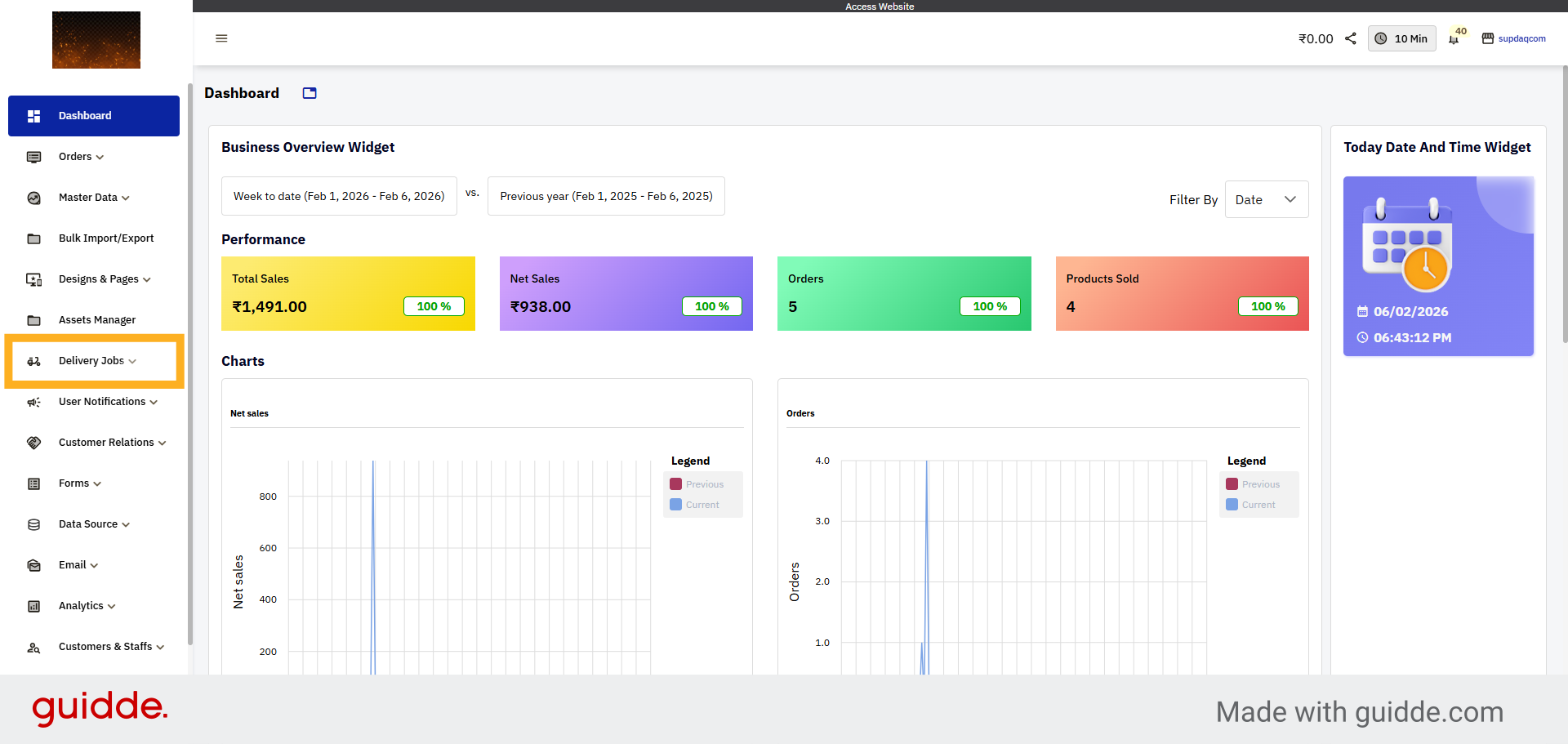 Access Delivery Jobs Menu