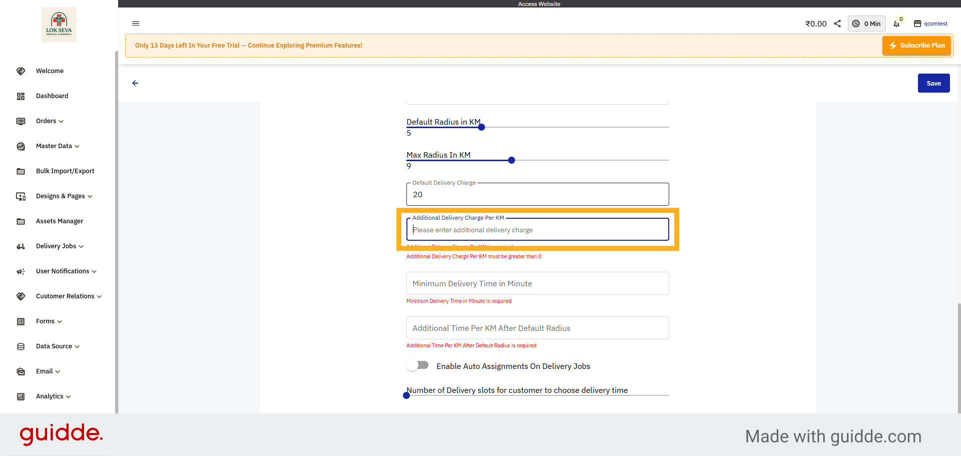 Enter Additional Delivery Charge