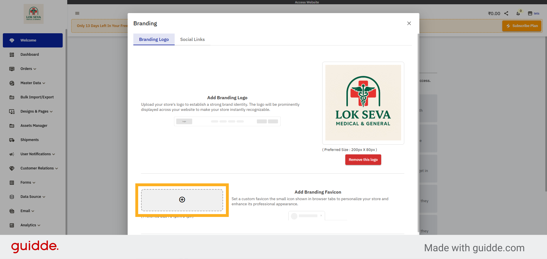 Upload Branding Favicon
