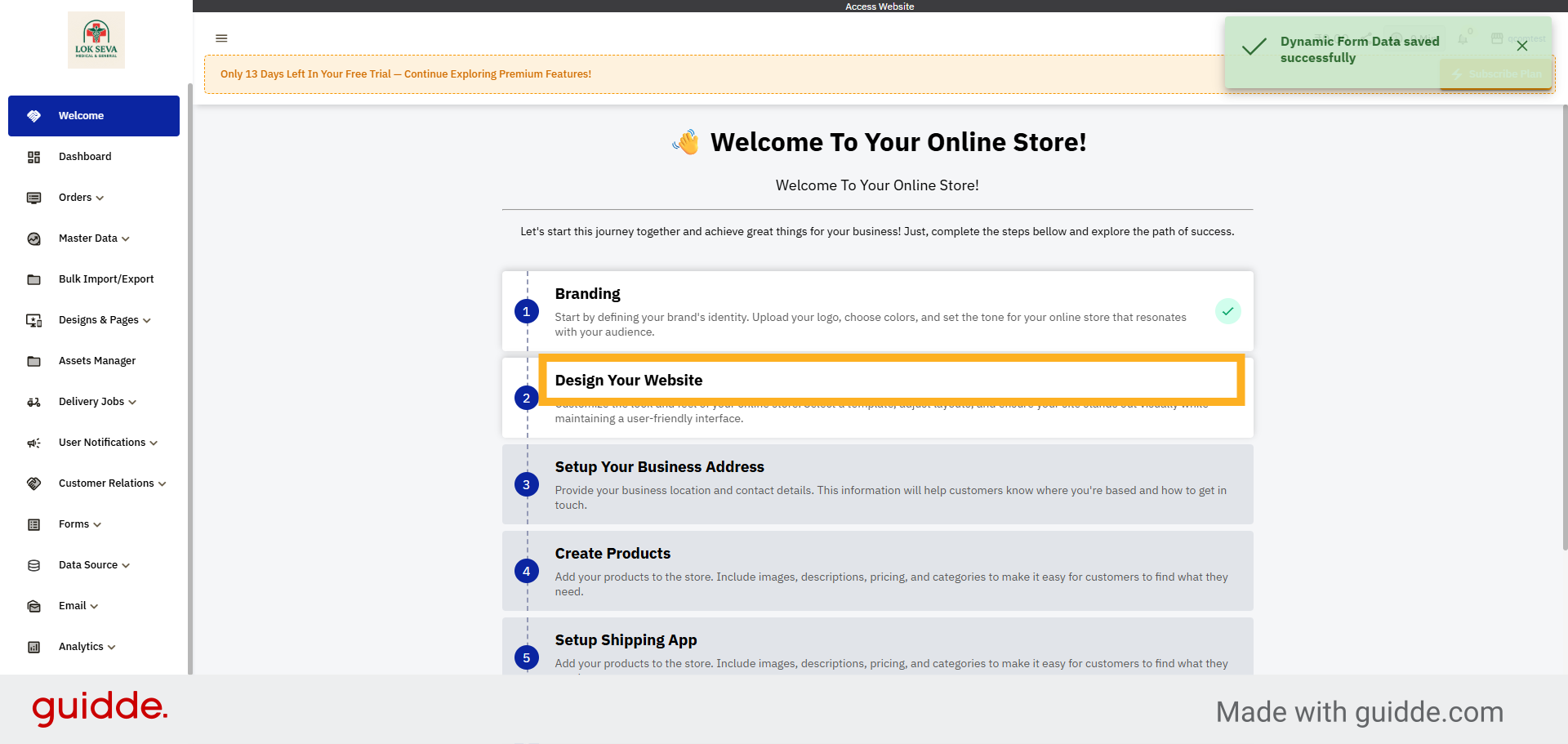 Open Website Design Section