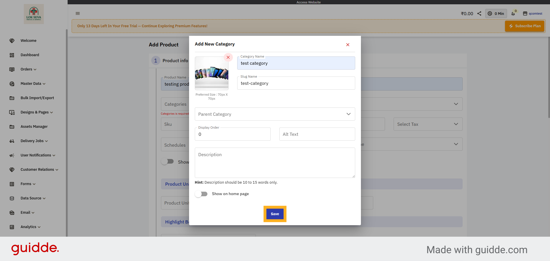 Save Category Details