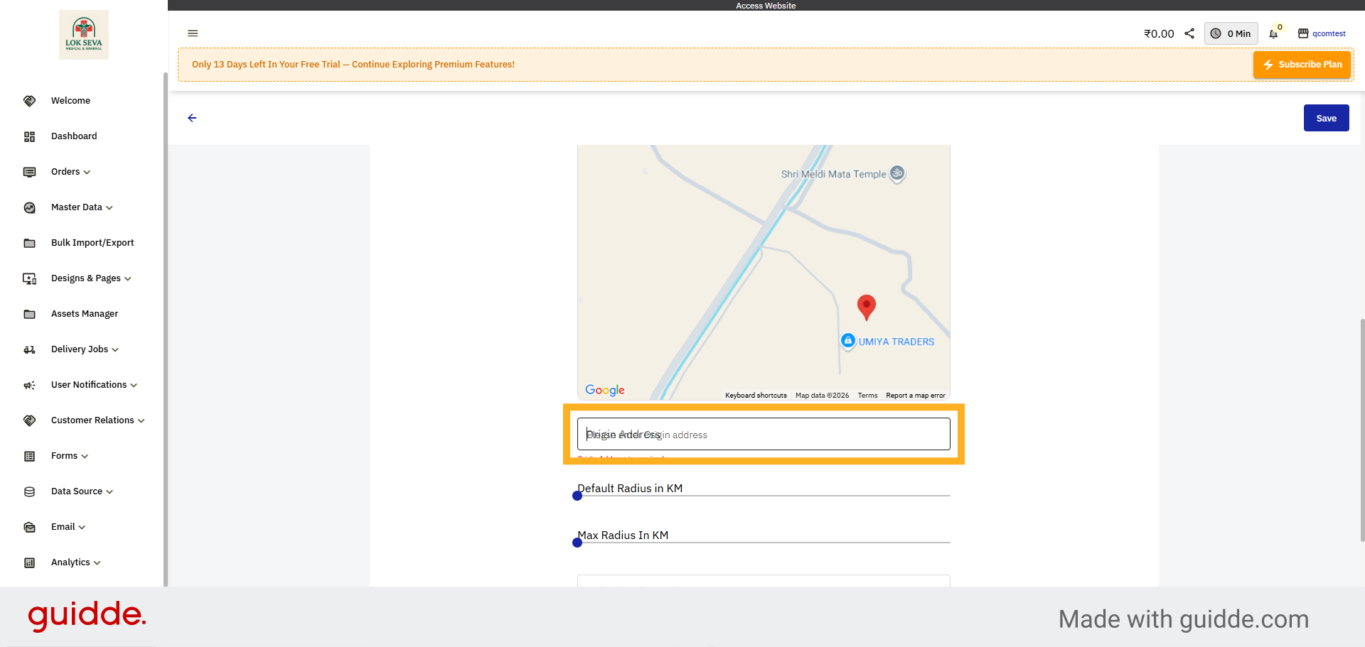 Origin Address Field