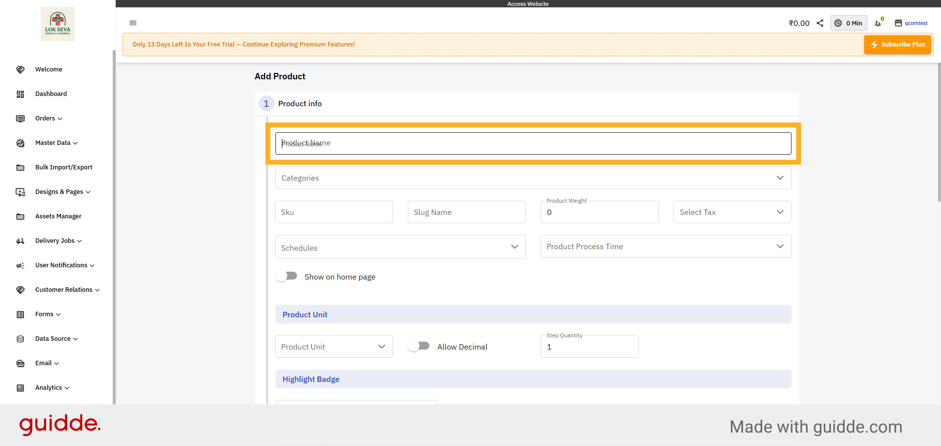 Select Product Name Field