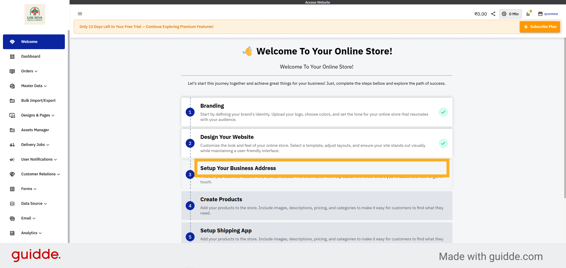 Open Business Address Setup