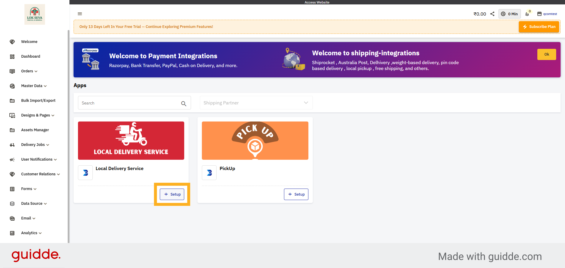 Add Shipping Setup