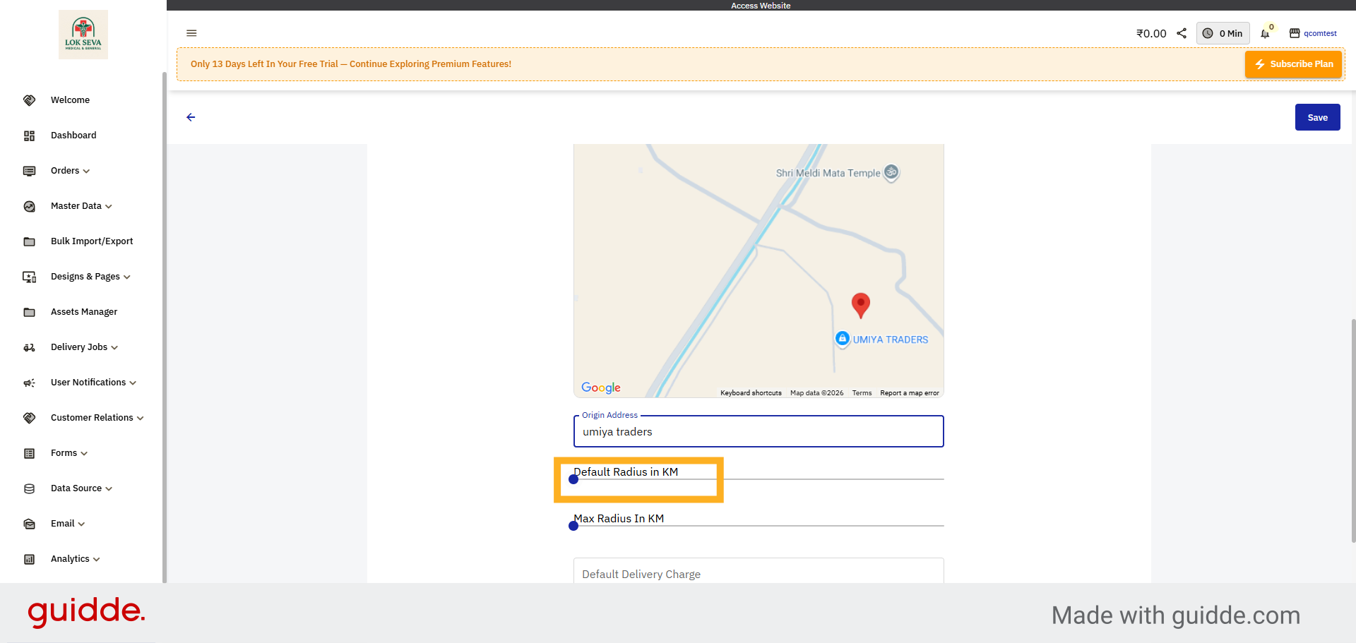 Setup Default Radius