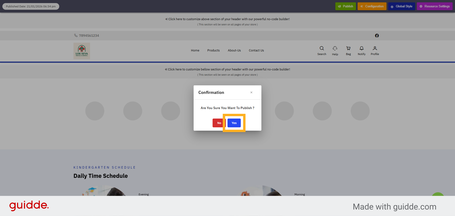 Confirm Publish Action