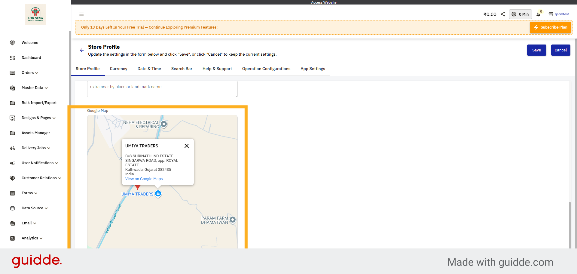setup address in map