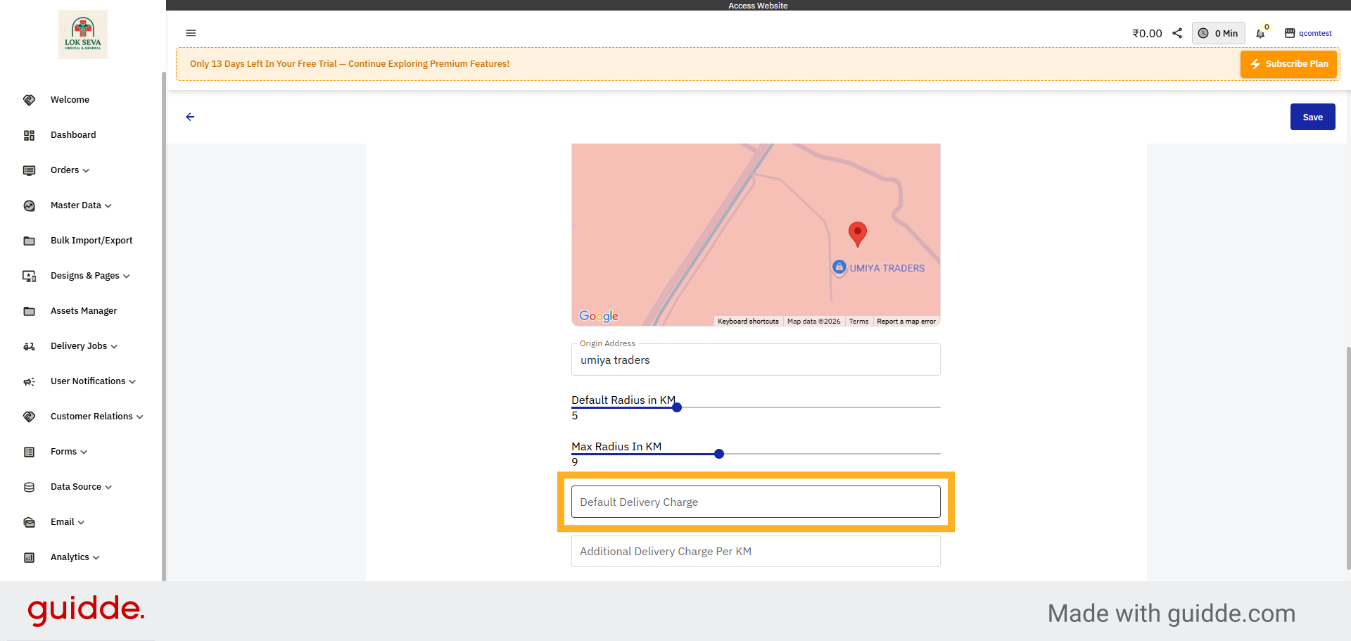 Enter Delivery Charge