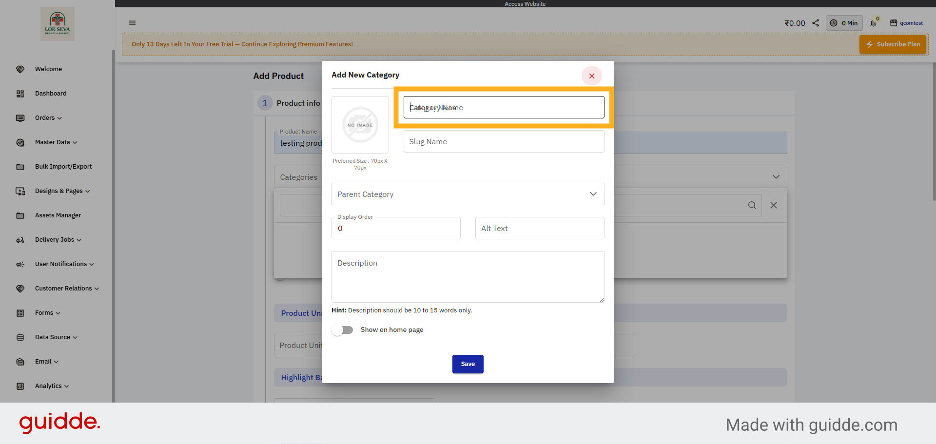 Select Category Name Field