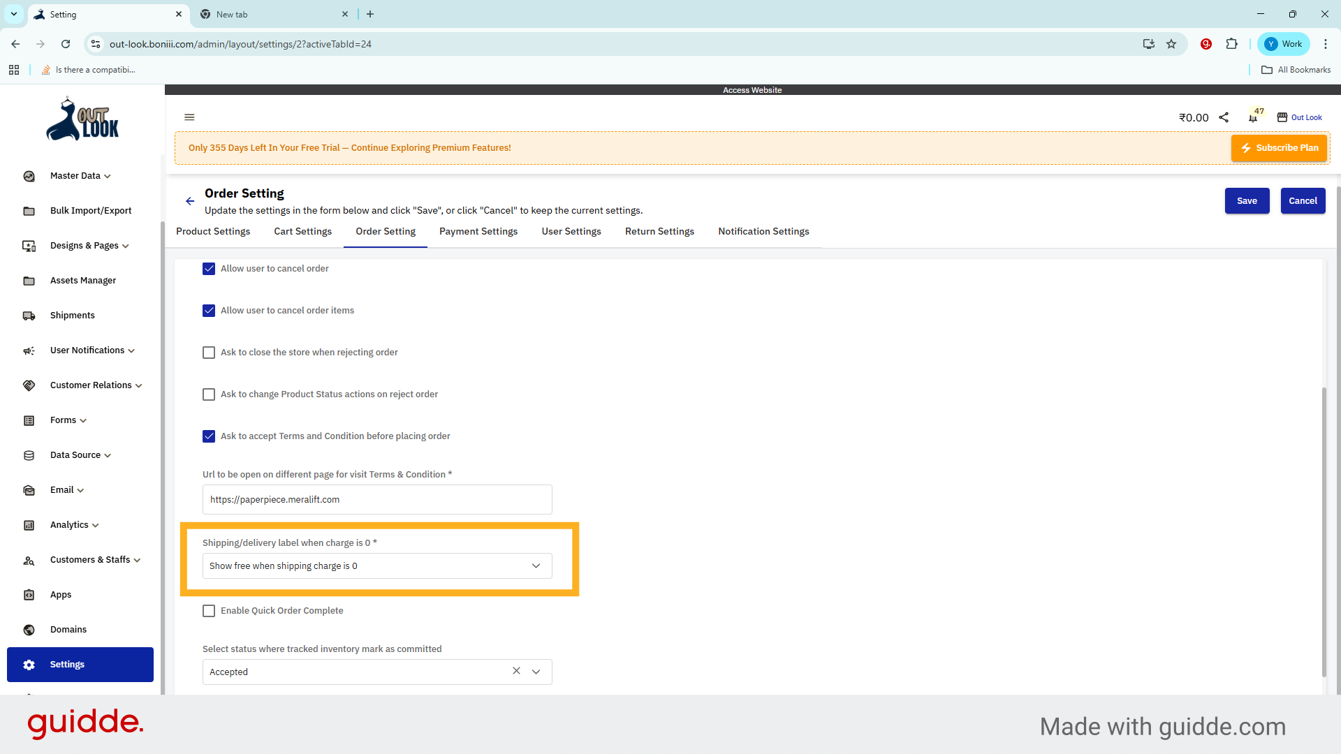 Enable Free Shipping Charge Display