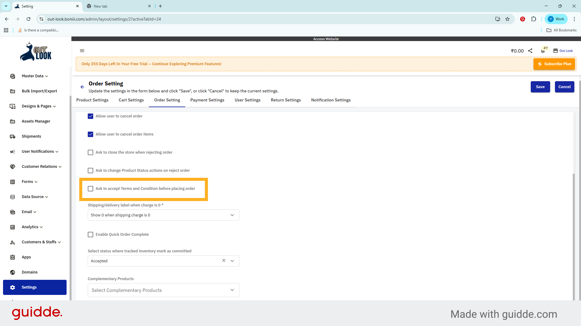 Enable Terms And Conditions