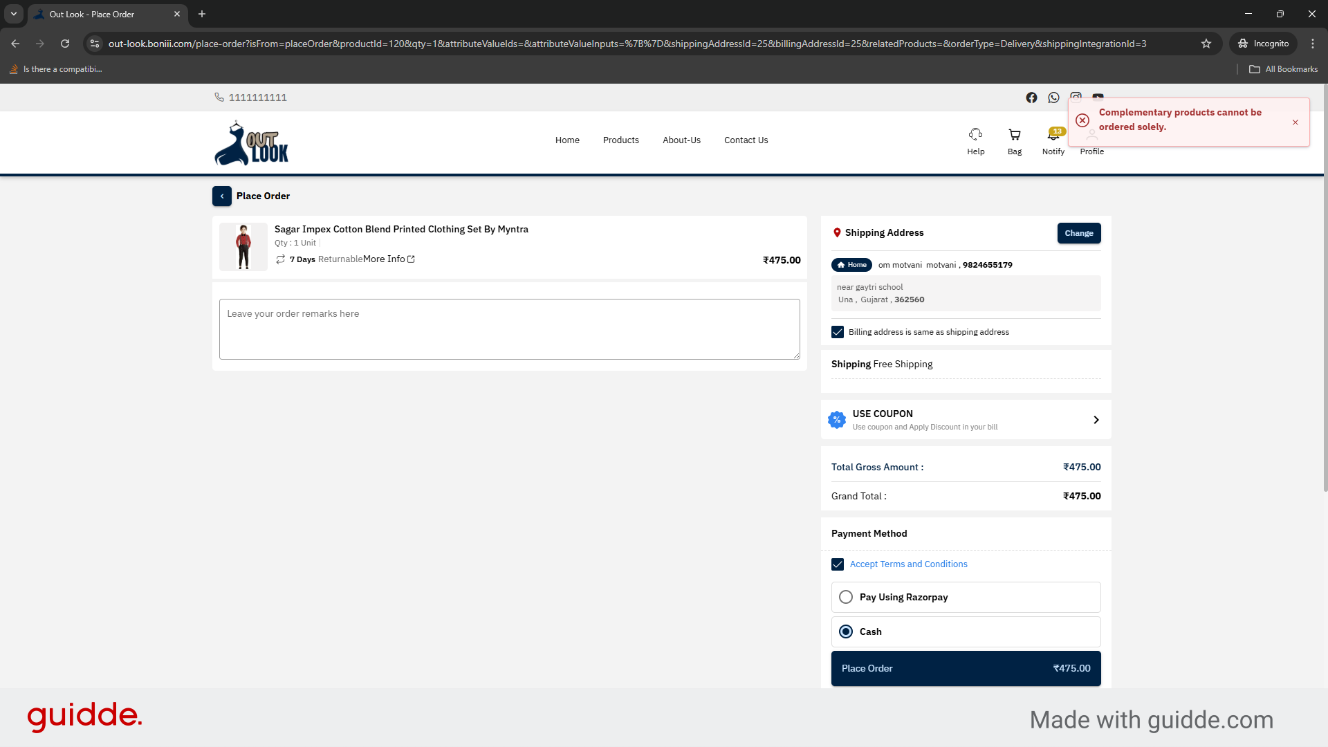 Acknowledge Complementary Product Restriction