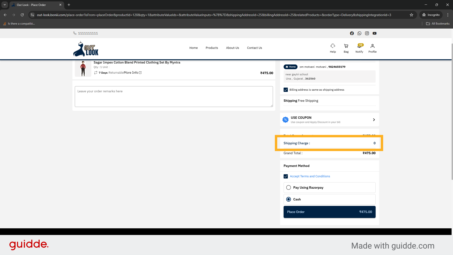 Review Shipping Charge