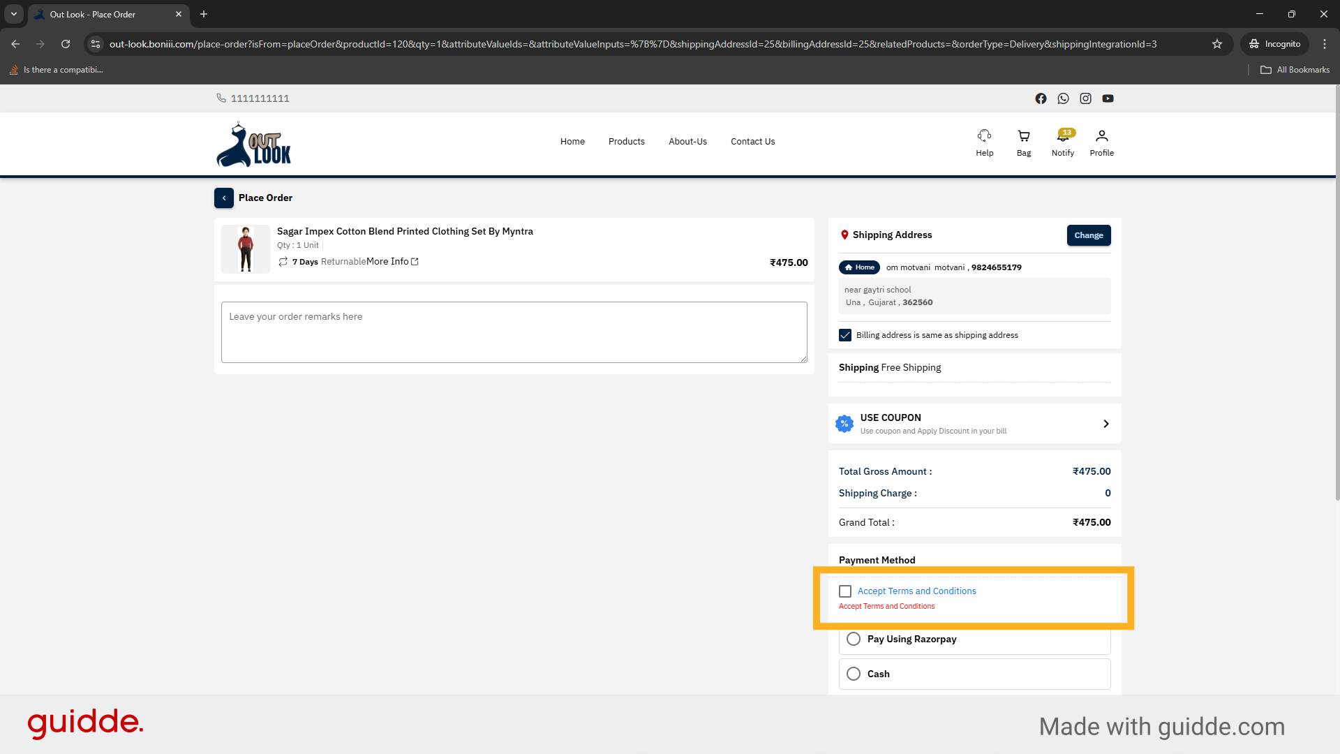Review Terms & Conditions on the Checkout Page