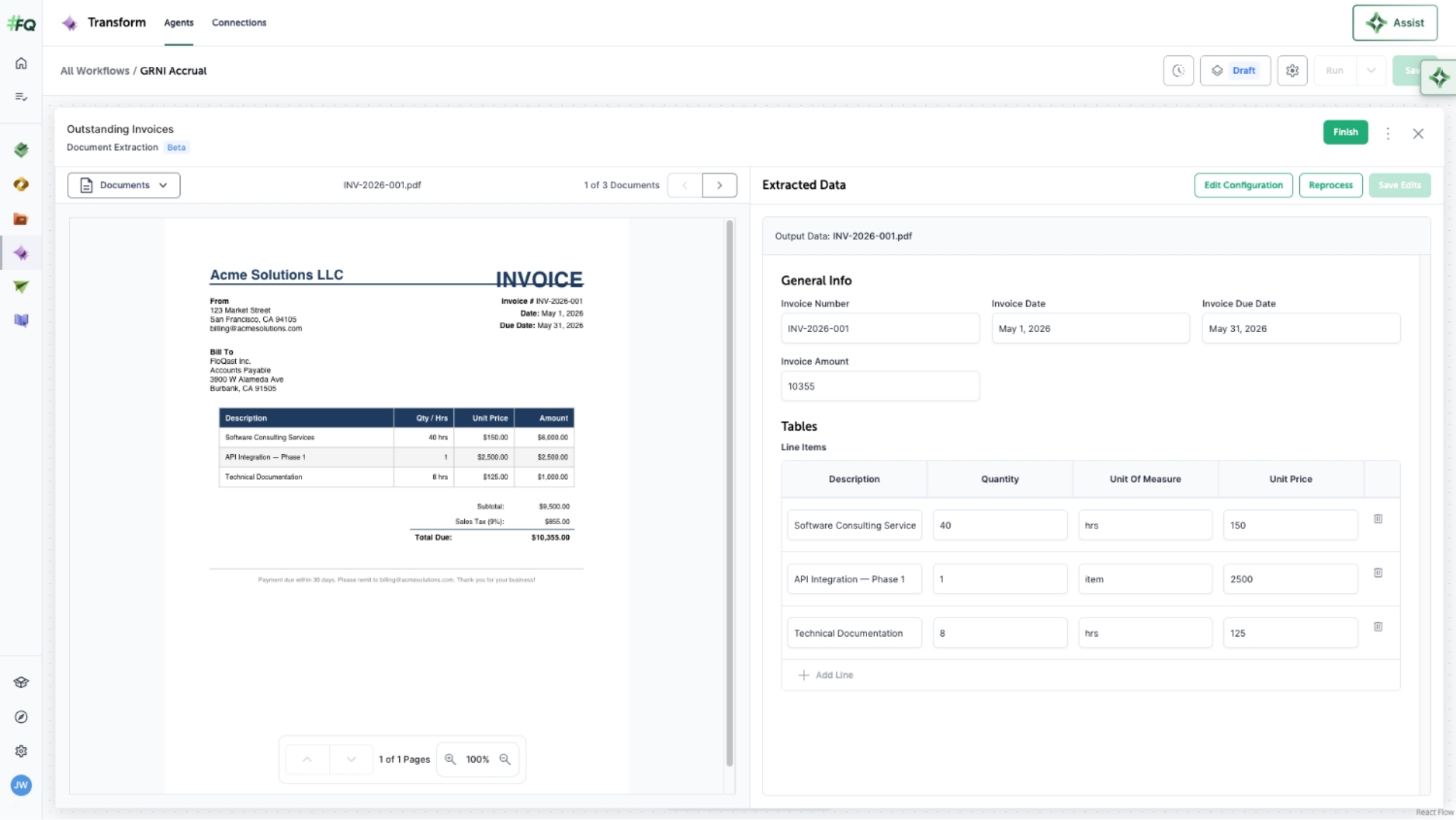 Reviewing the extracted data before saving