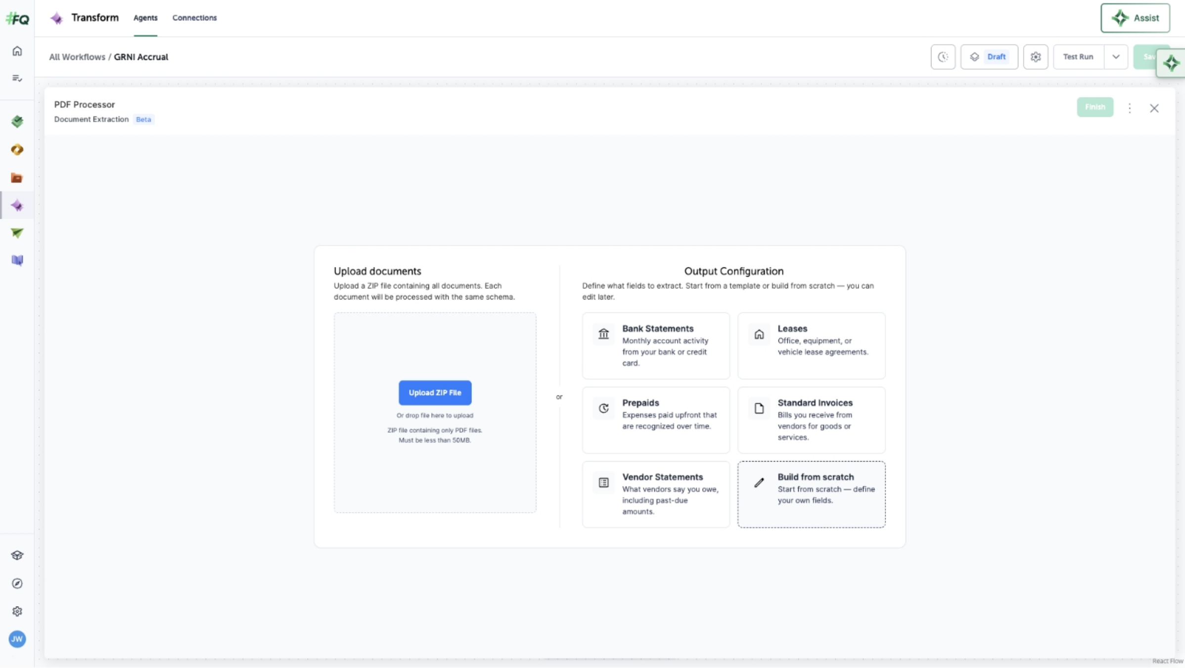 Uploading documents and defining fields to extract