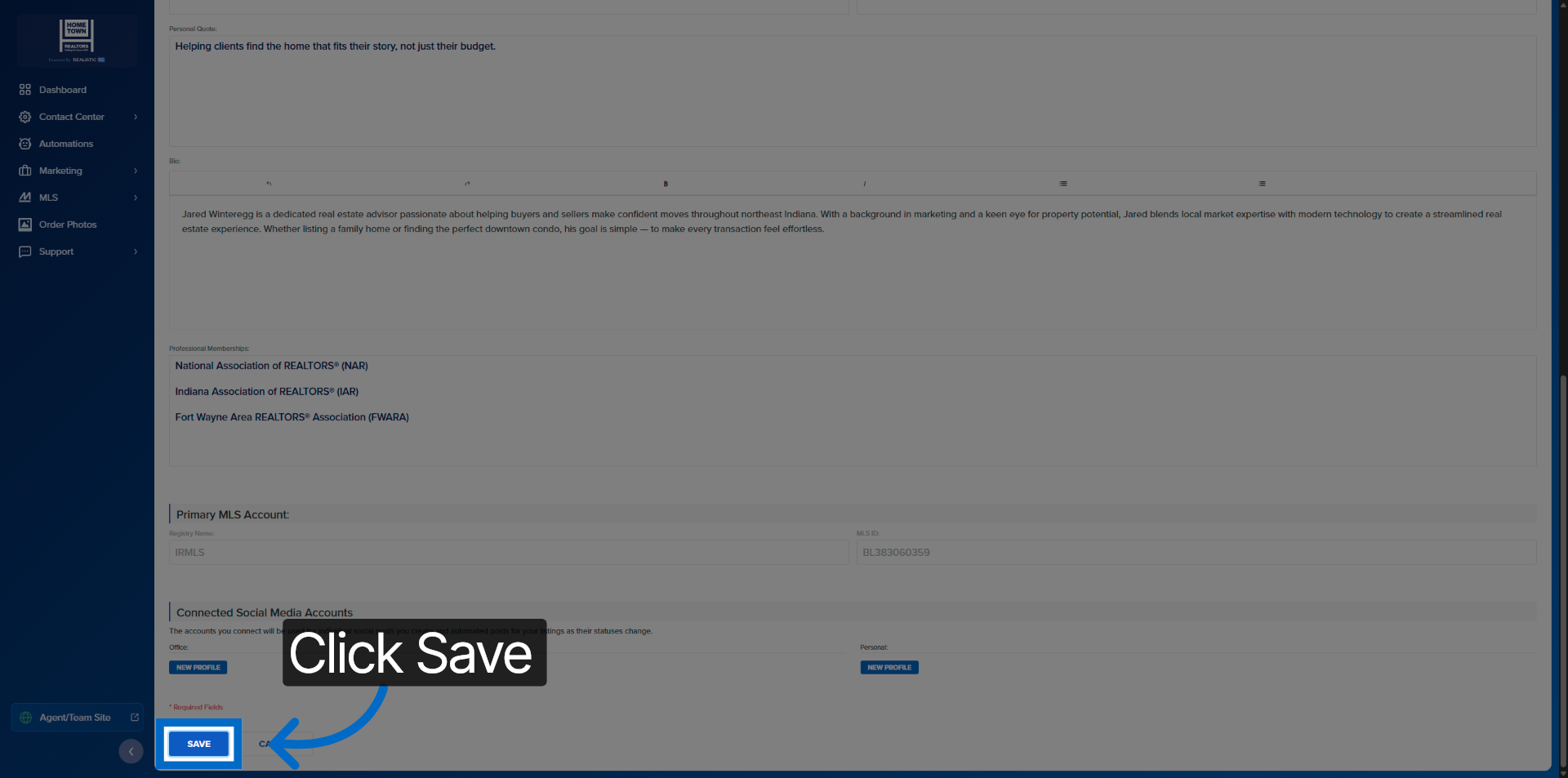 Save Profile Changes