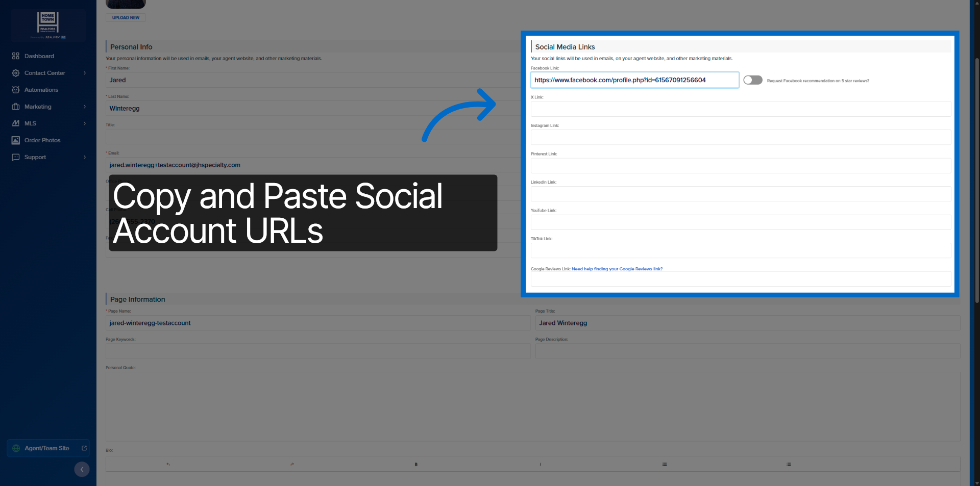 Add Your Social URLs