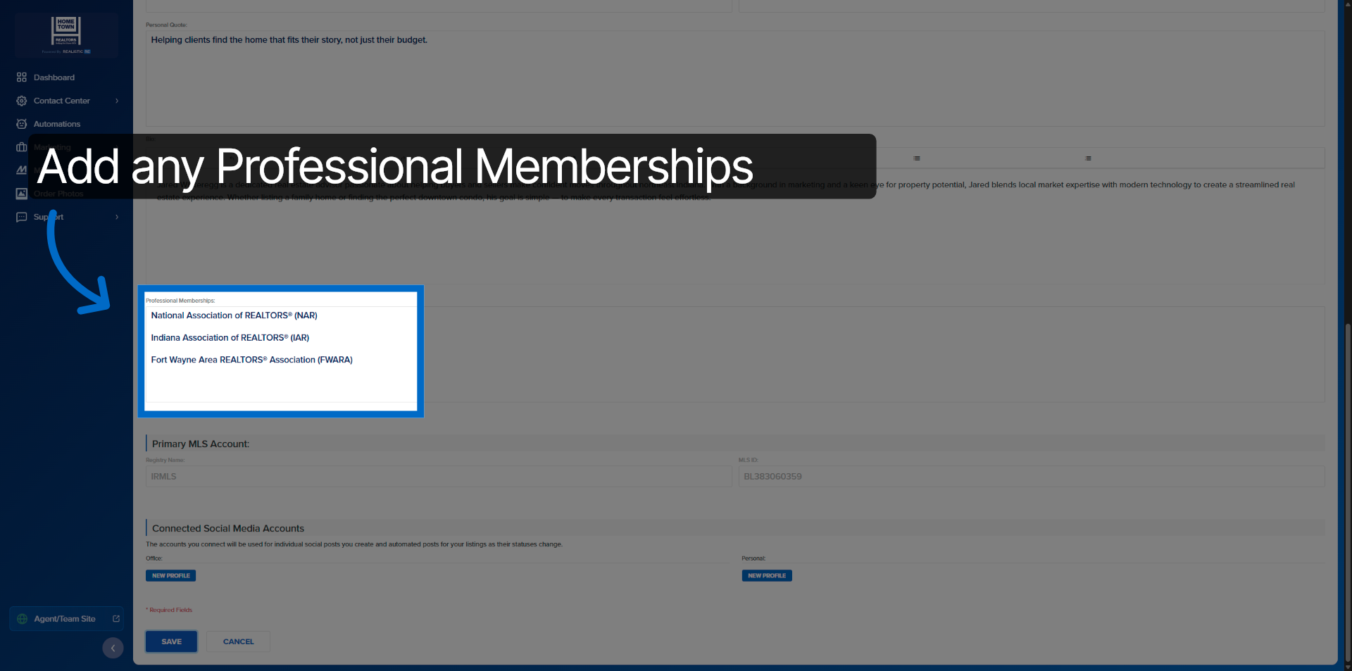 Adding Professional Memberships