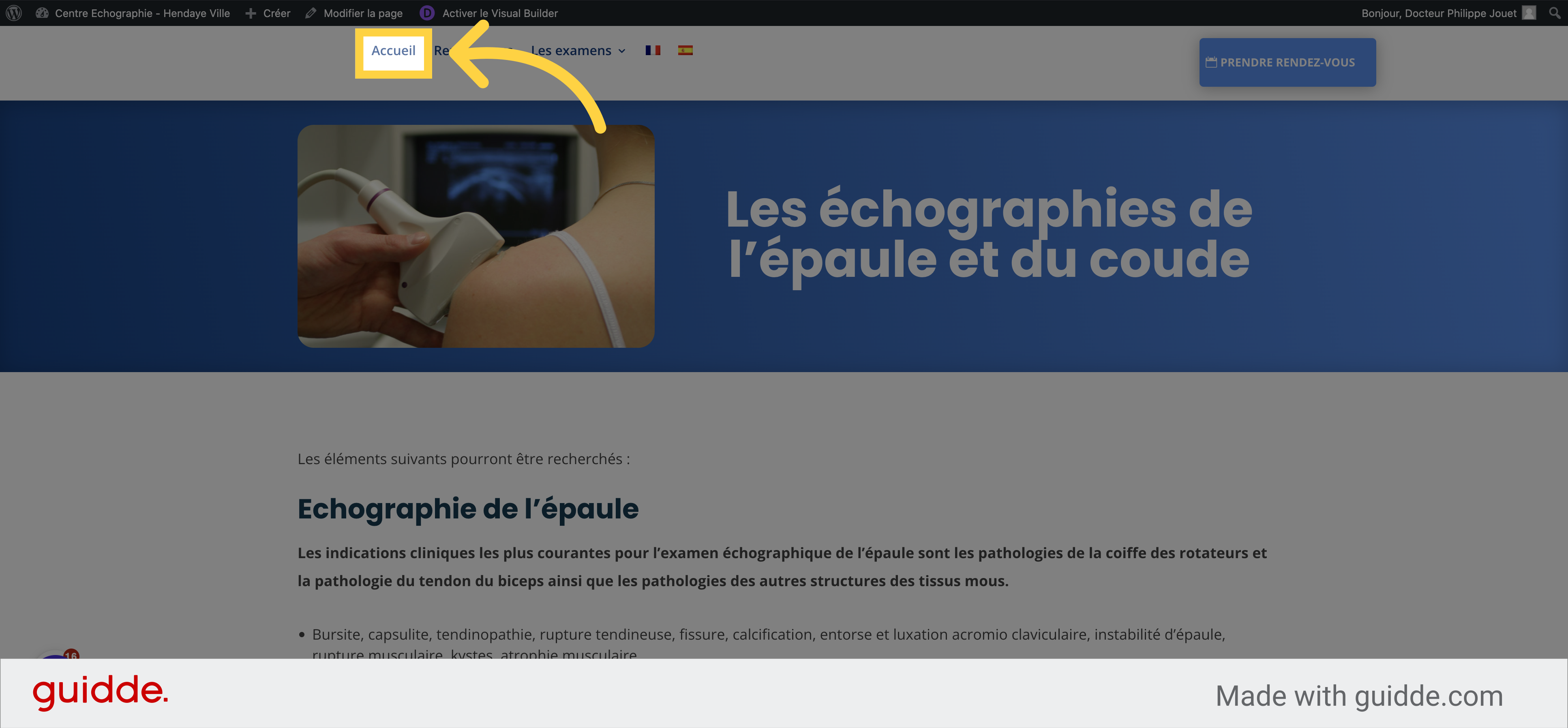 Il y a également une autre façon de faire , plus pratique pour les modifications de texte plus importantes. Pour l'exemple, nous voulons modifier du texte sur la page d'accueil, je me place donc sur cette page