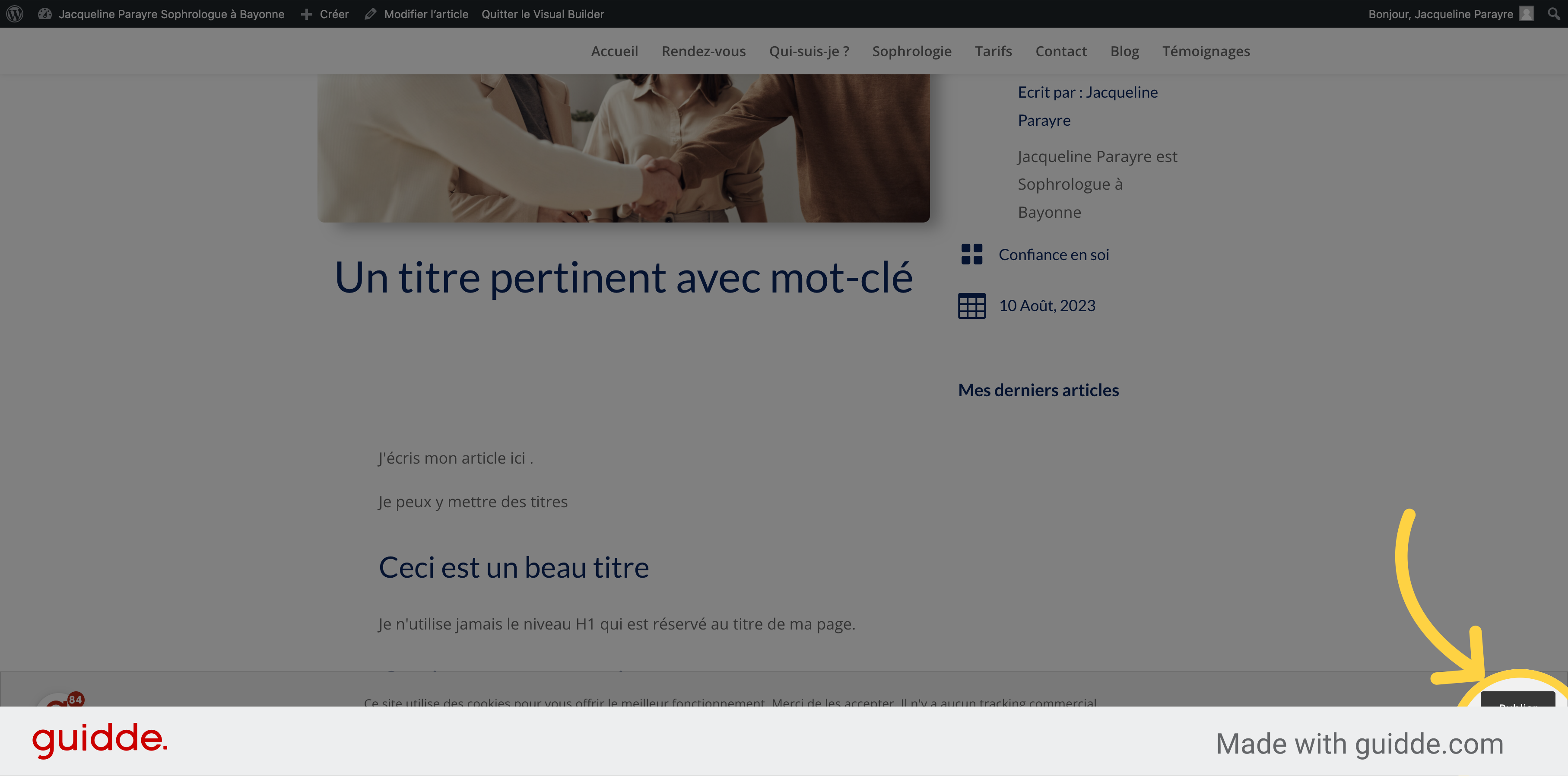 Cliquez sur Publier pour faire apparaitre votre article sur le site ( page blog)