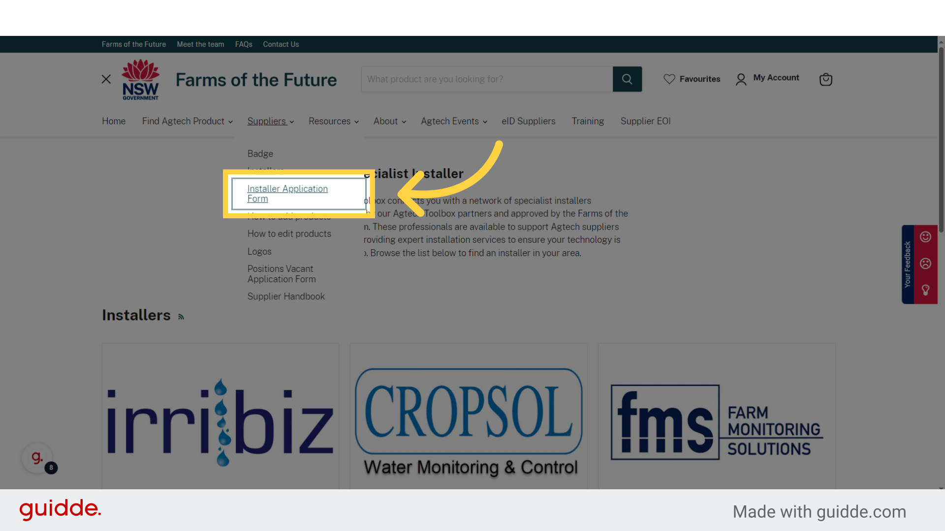 Click 'Installer Application Form'