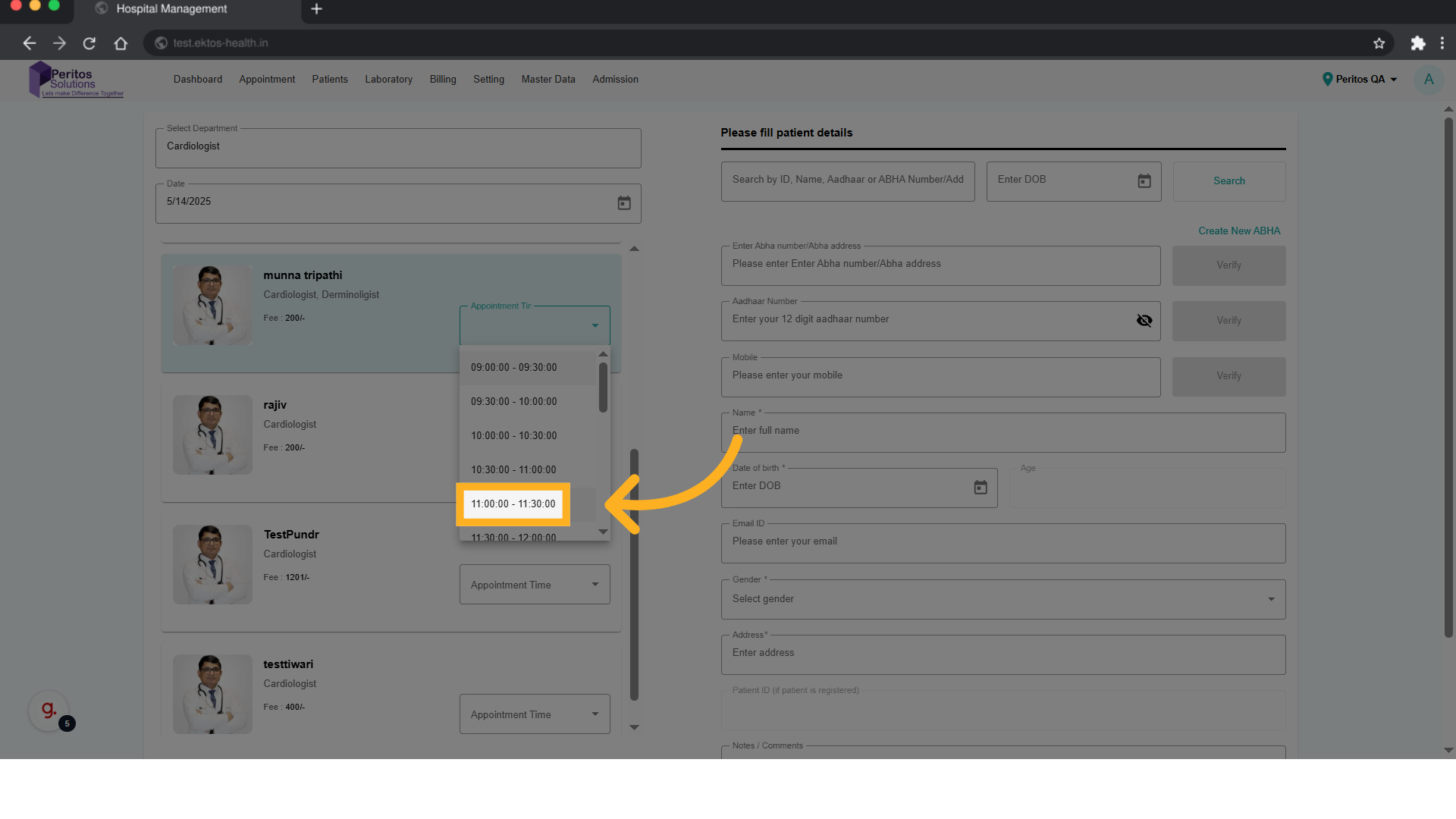 Click '11:00:00 - 11:30:00'