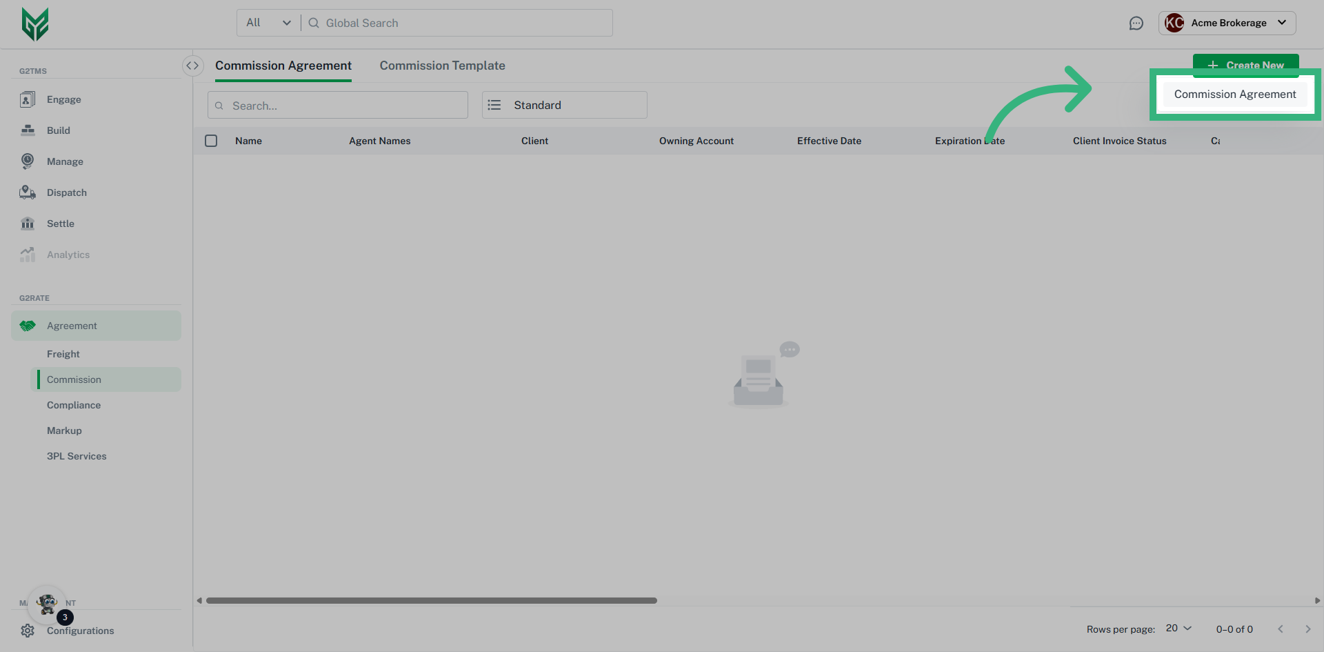 Click 'Create New' then 'Commission Agreement'
