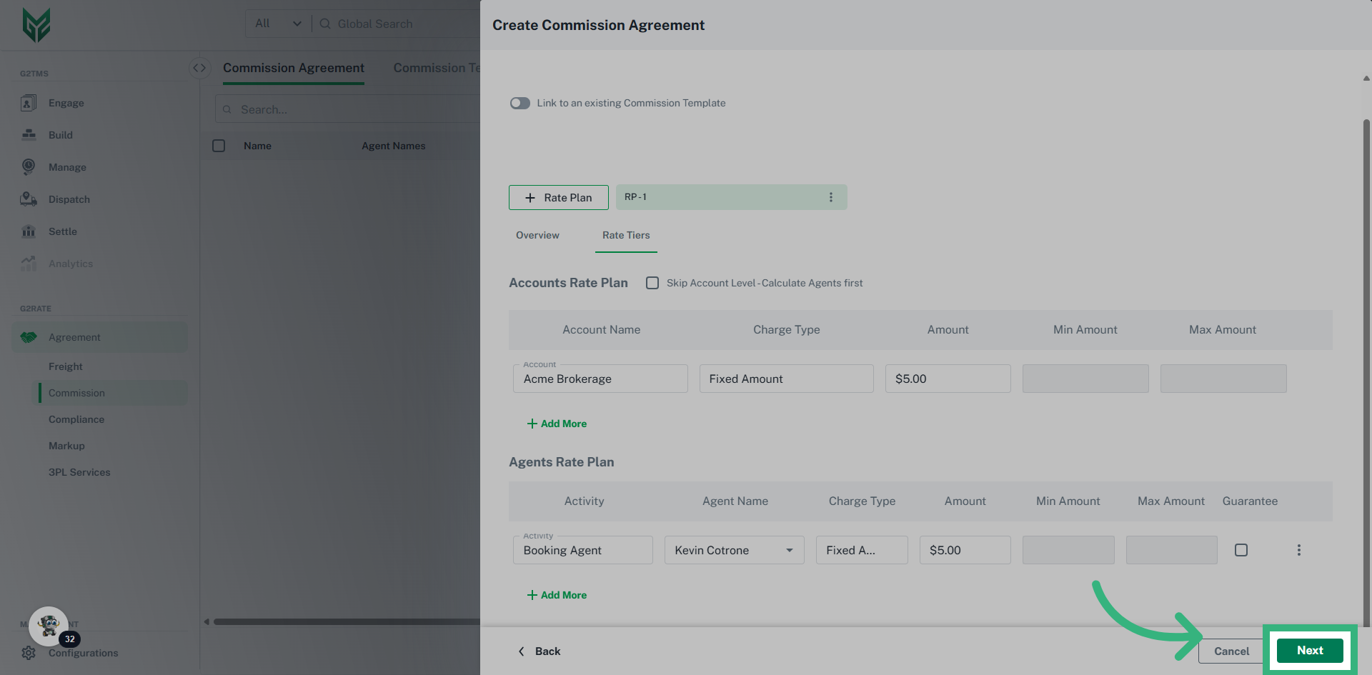 Create your rate plan, then click 'Next'