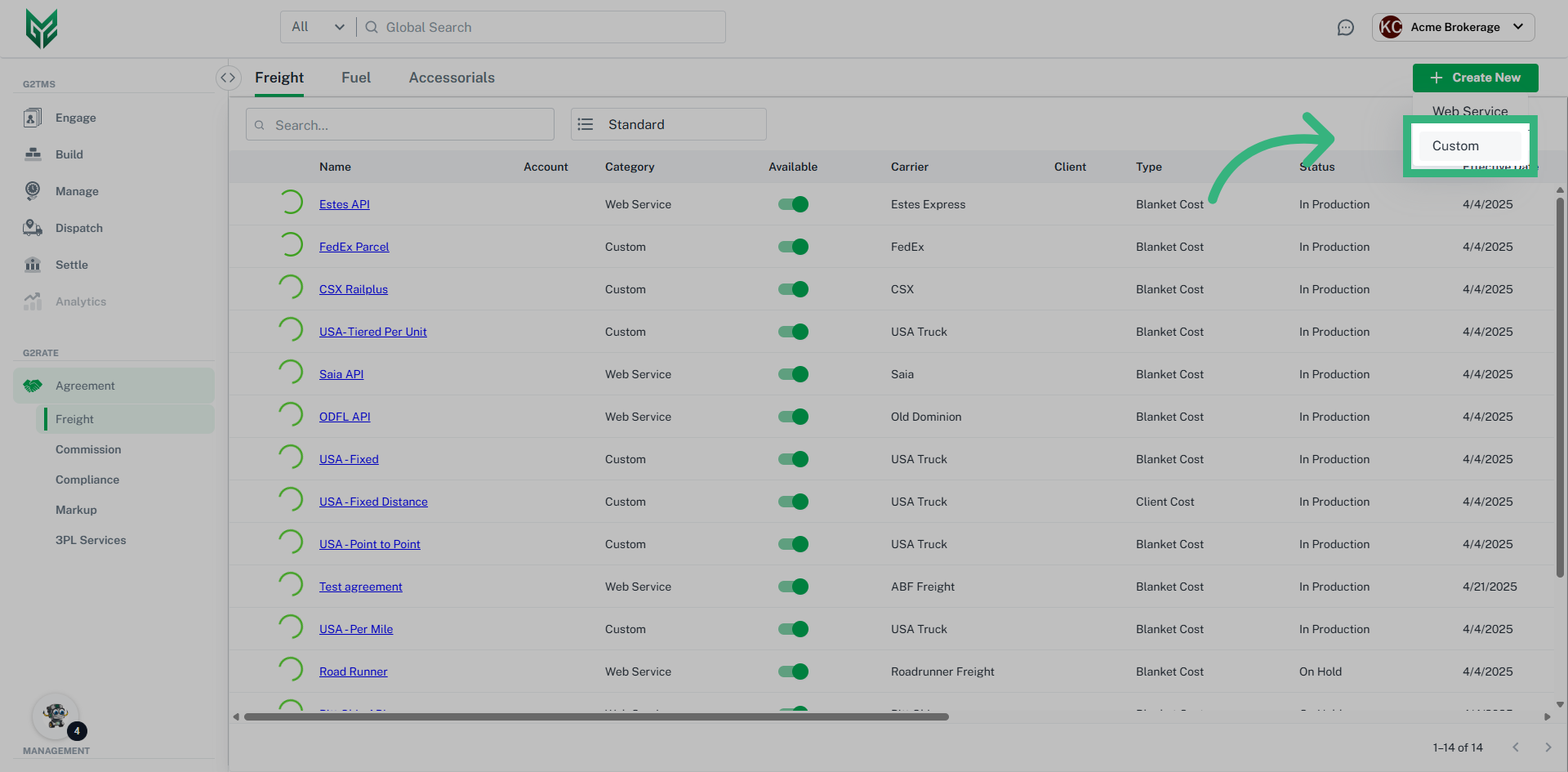 Click 'Create New' then 'Custom'