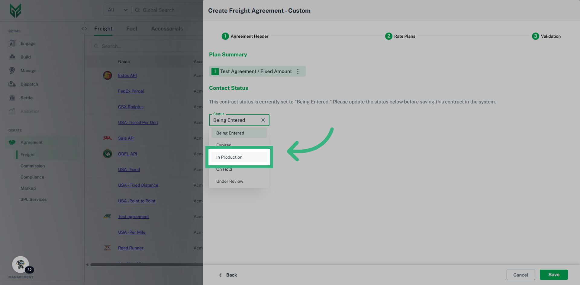 Update the contract status. 