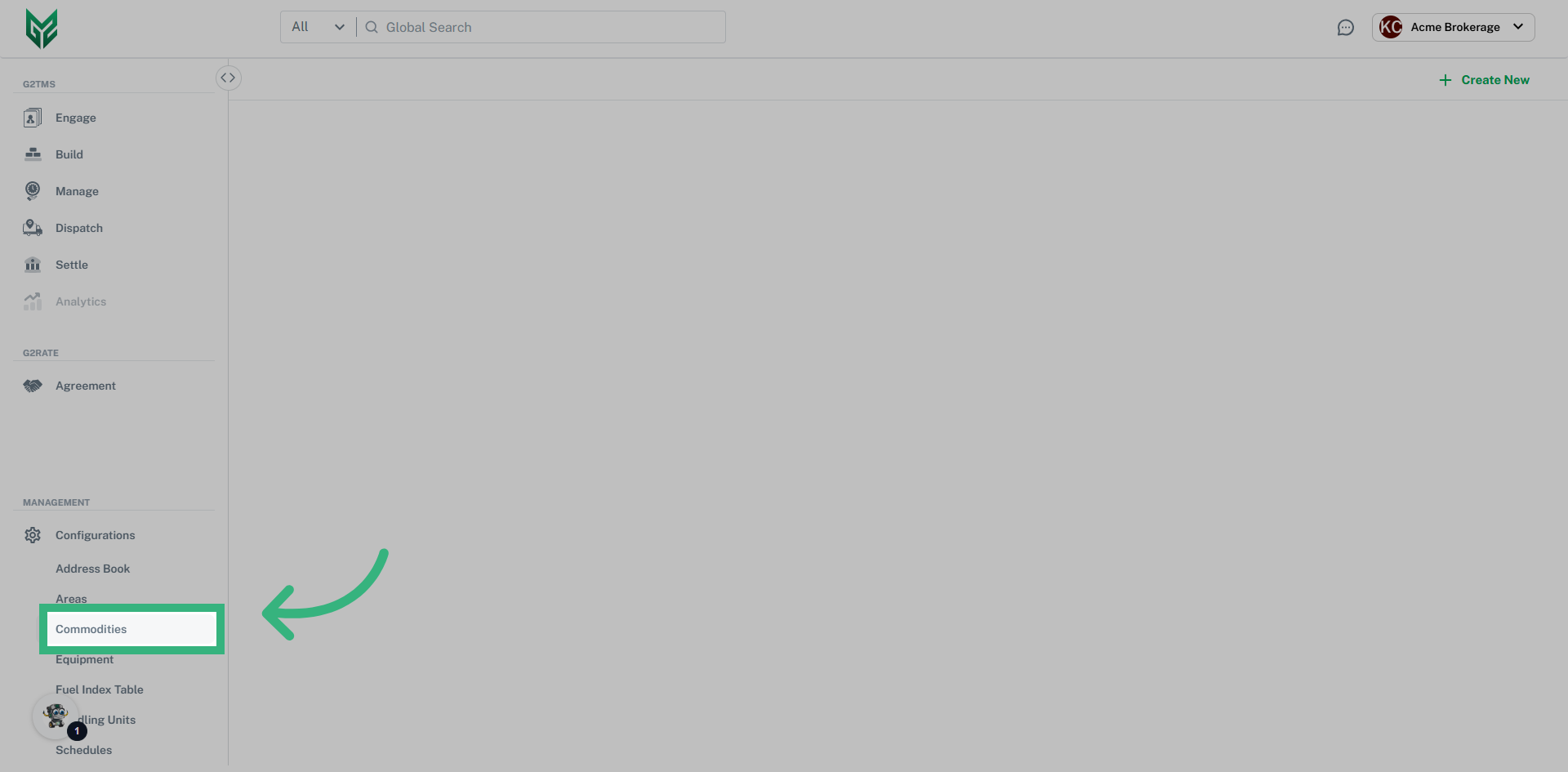 Click 'Configurations' then 'Commodities'