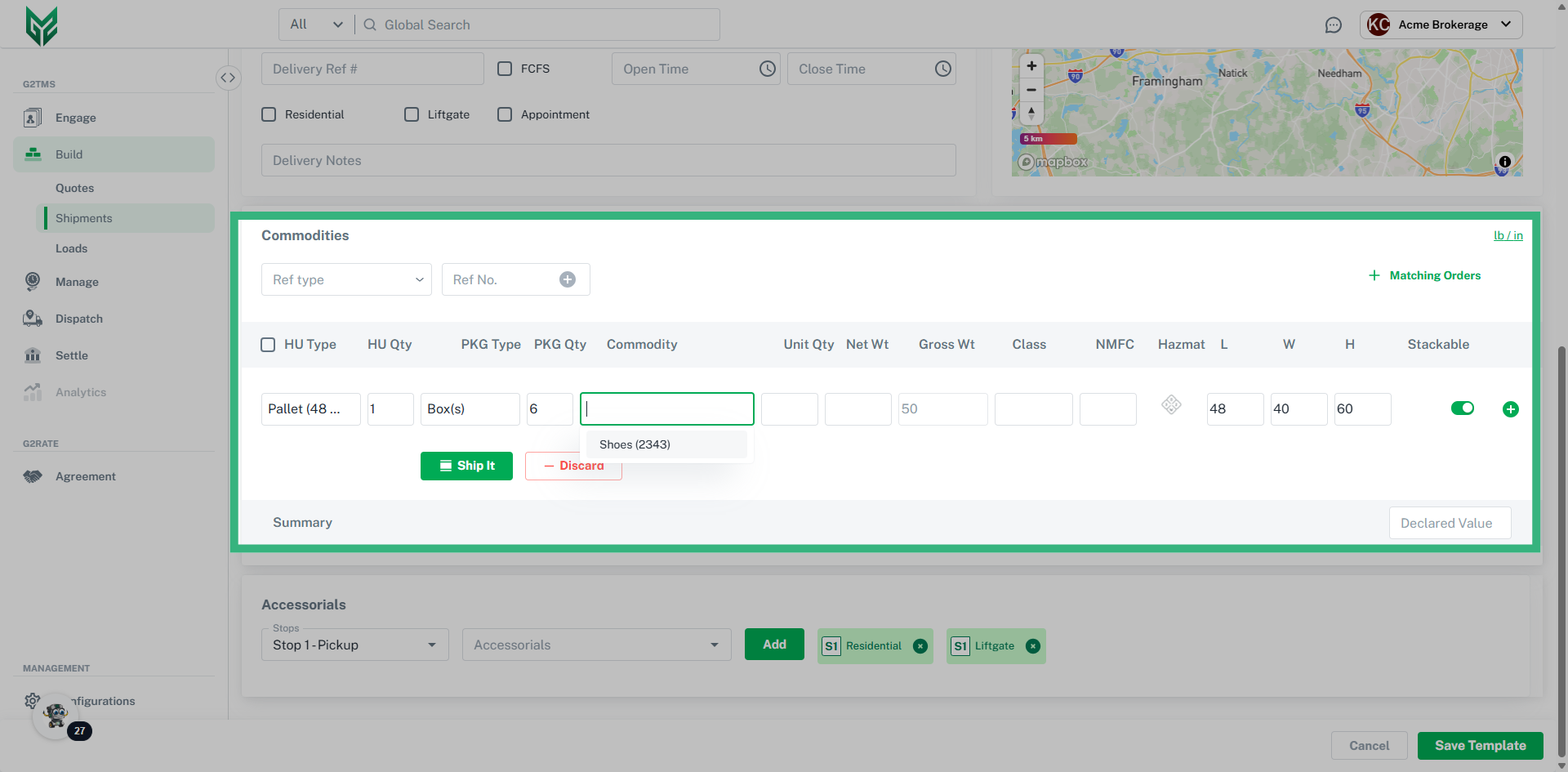 Enter Commodity info