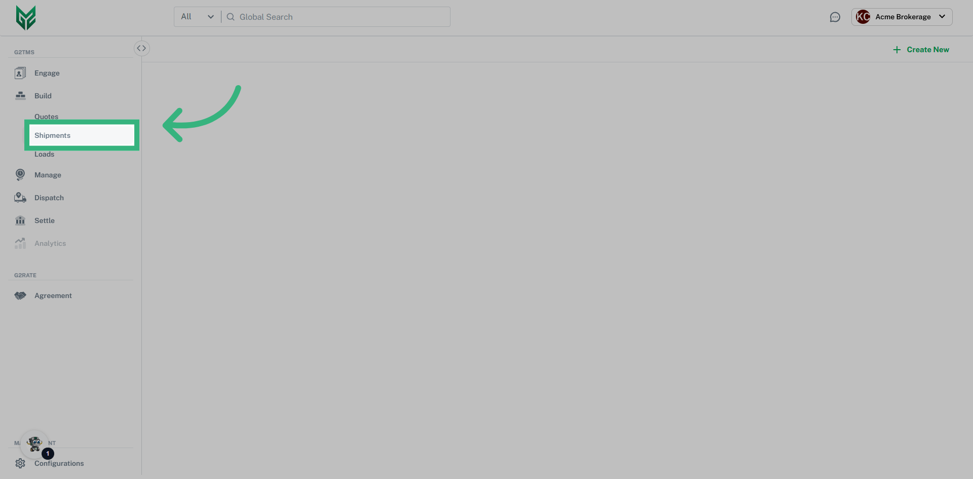 Click 'Build' then 'Shipments'