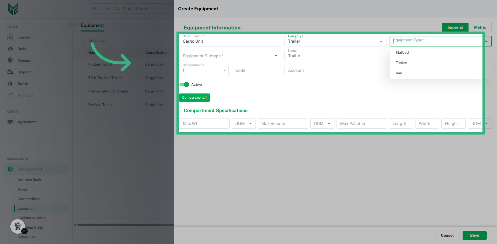 Entered Equipment Information