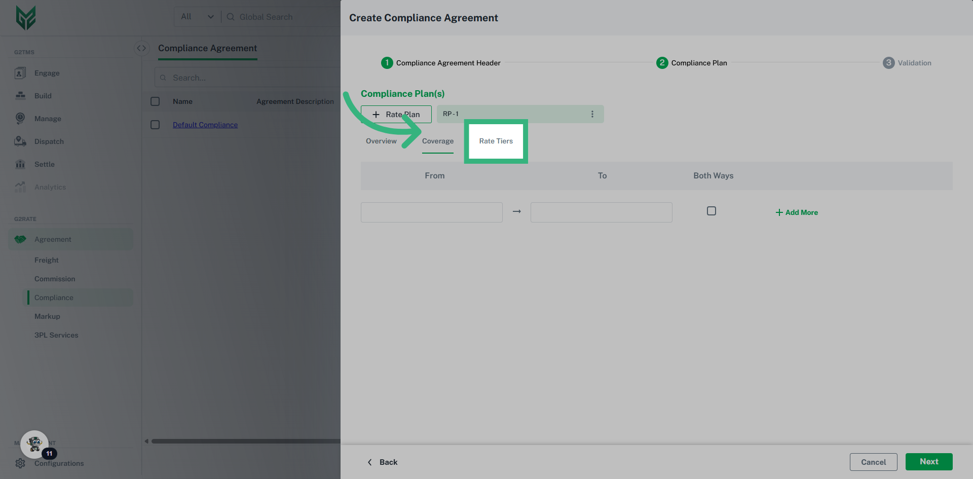 Enter your coverage area if needed, then click 'Rate Tiers'