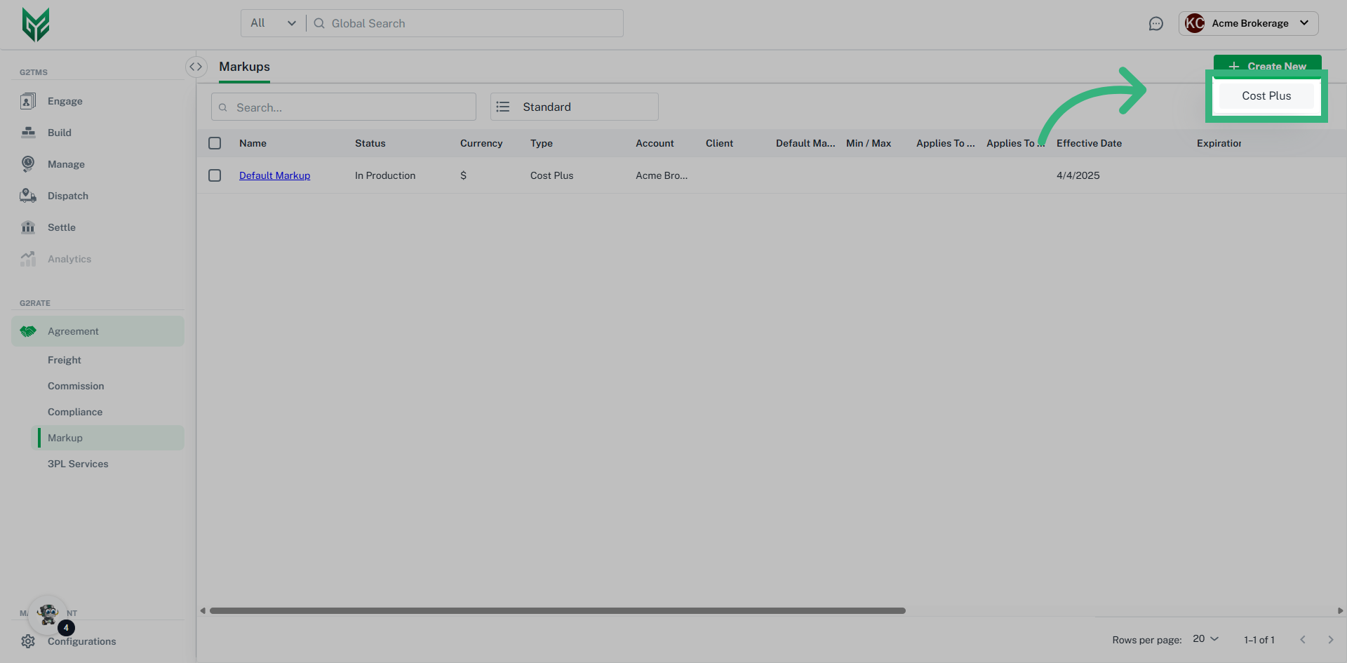 Click 'Create New' then 'Cost Plus'